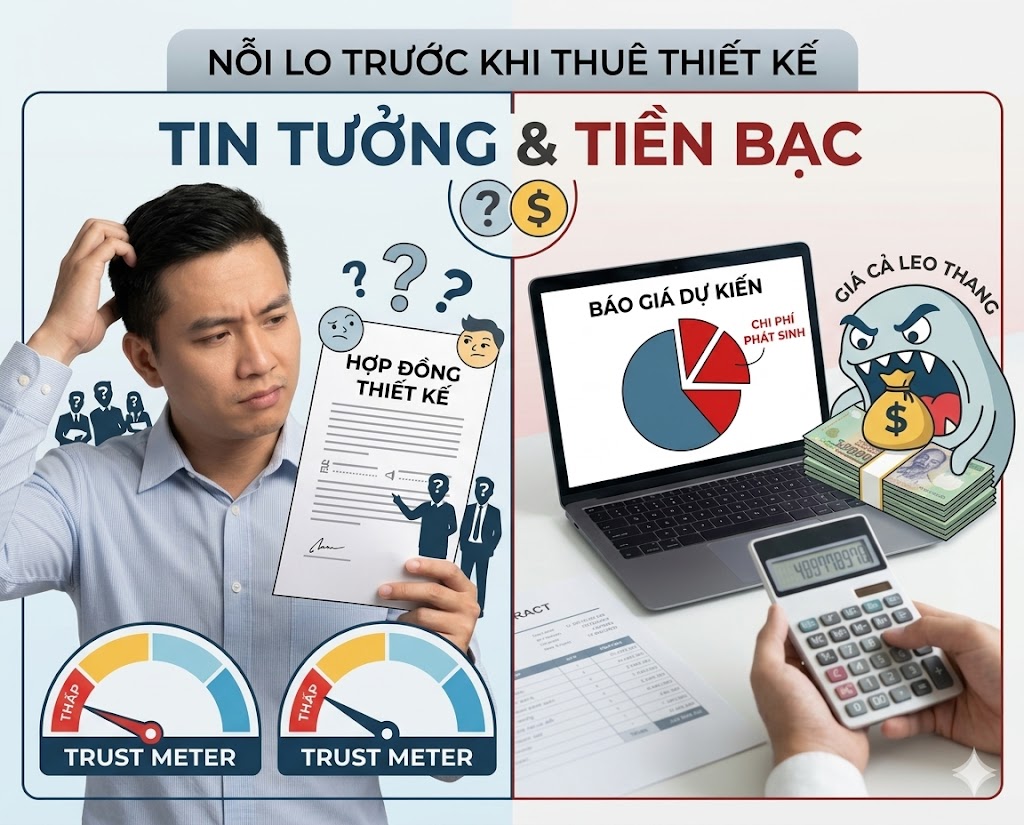 Nỗi Lo Về Sự Tin Tưởng Và Tiền Bạc Của Gia Chủ Trước Khi Thuê Thiết Kế