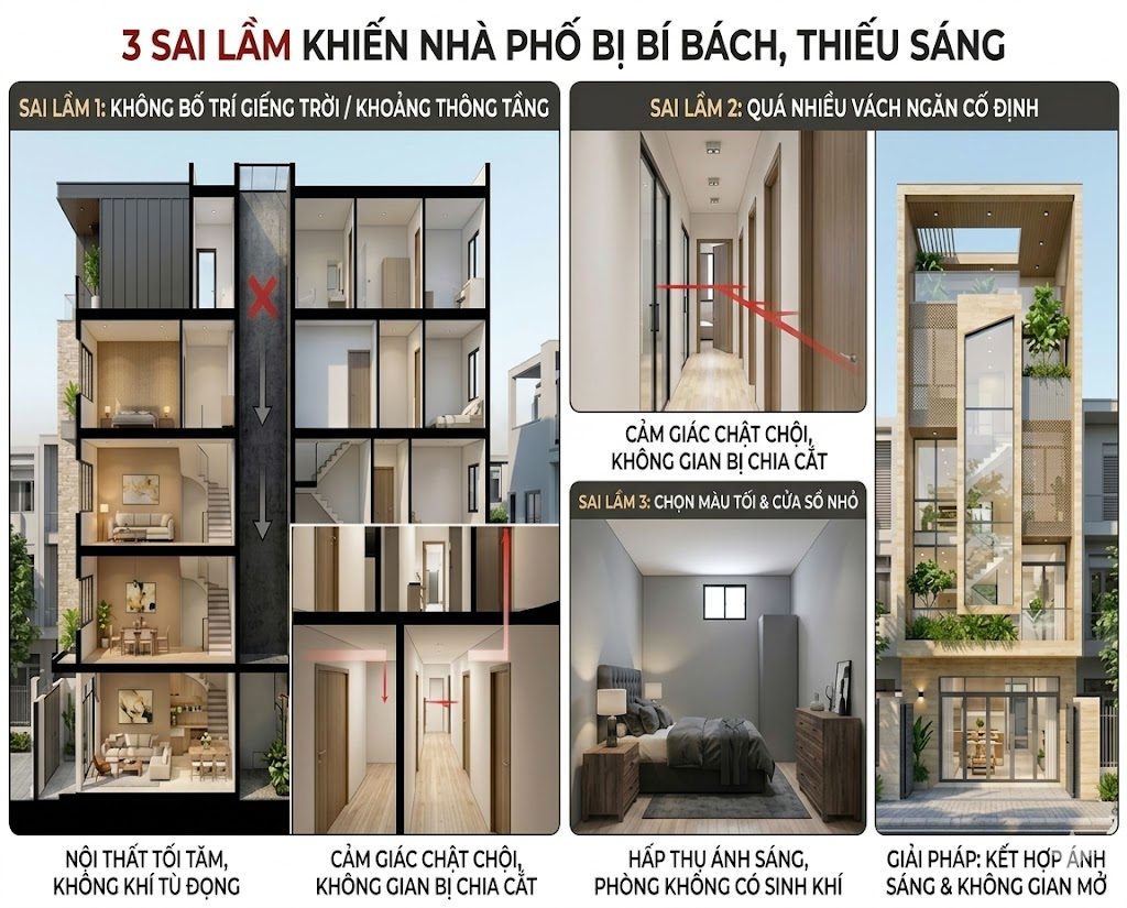 3 Sai Lầm Khiến Nhà Phố Luôn Bí Bách, Thiếu Sáng