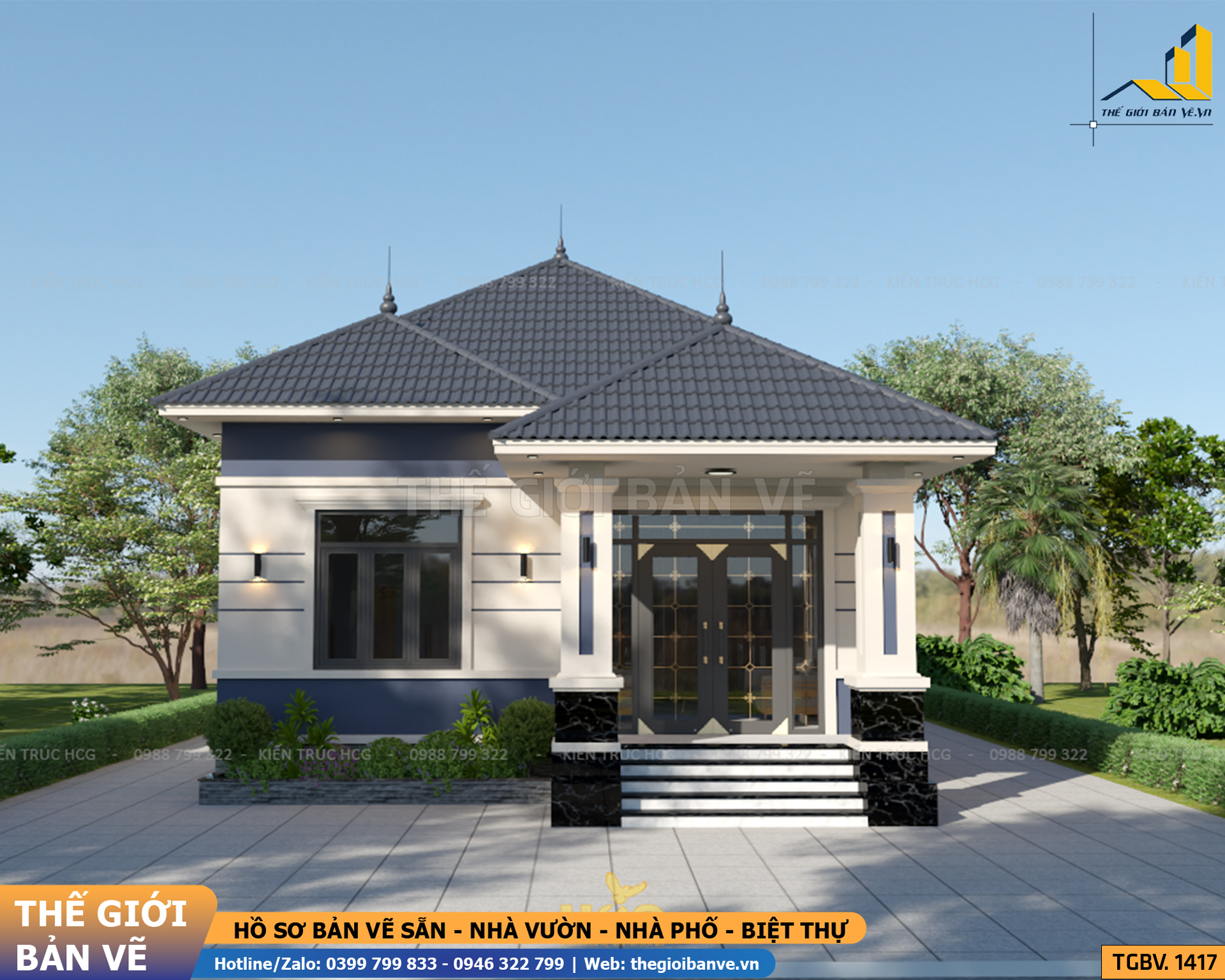 Nhà Vườn Mái Nhật 13.7x8.3m - 3 Phòng Ngủ | TGBV.1417