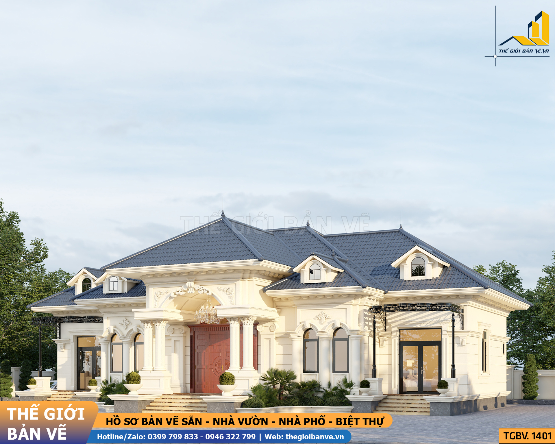 Nhà Vườn Mái Nhật Tân Cổ 21.5x14.2m - 4 Phòng Ngủ | TGBV.1401