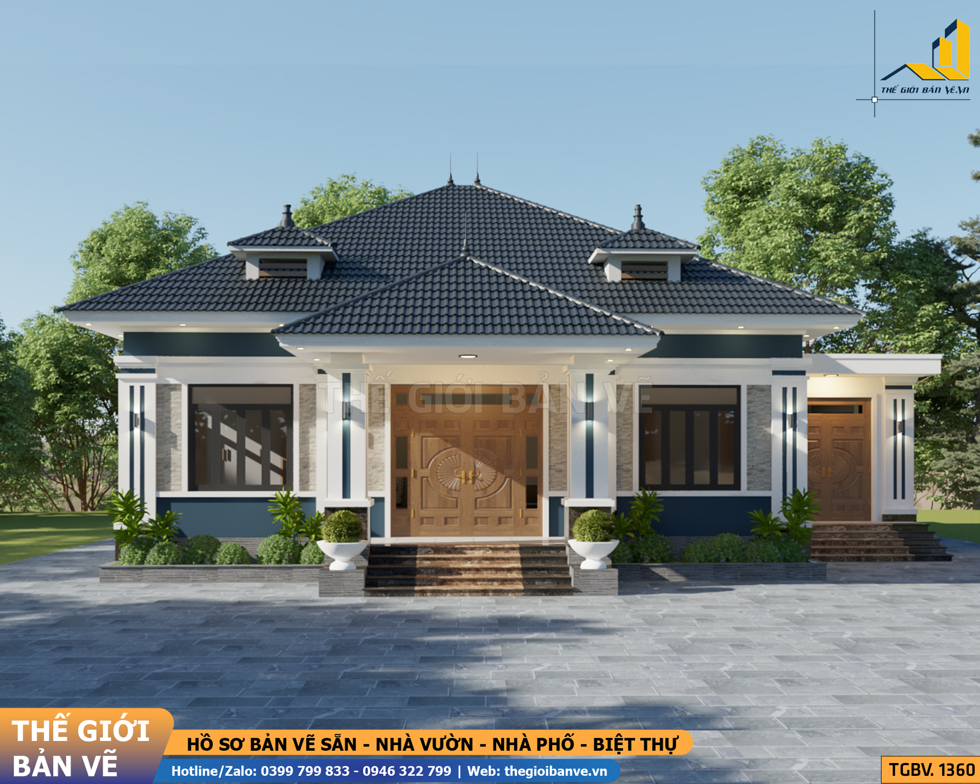 Nhà Vườn Mái Nhật 17.4x12.7m - 4 Phòng Ngủ | TGBV.1360