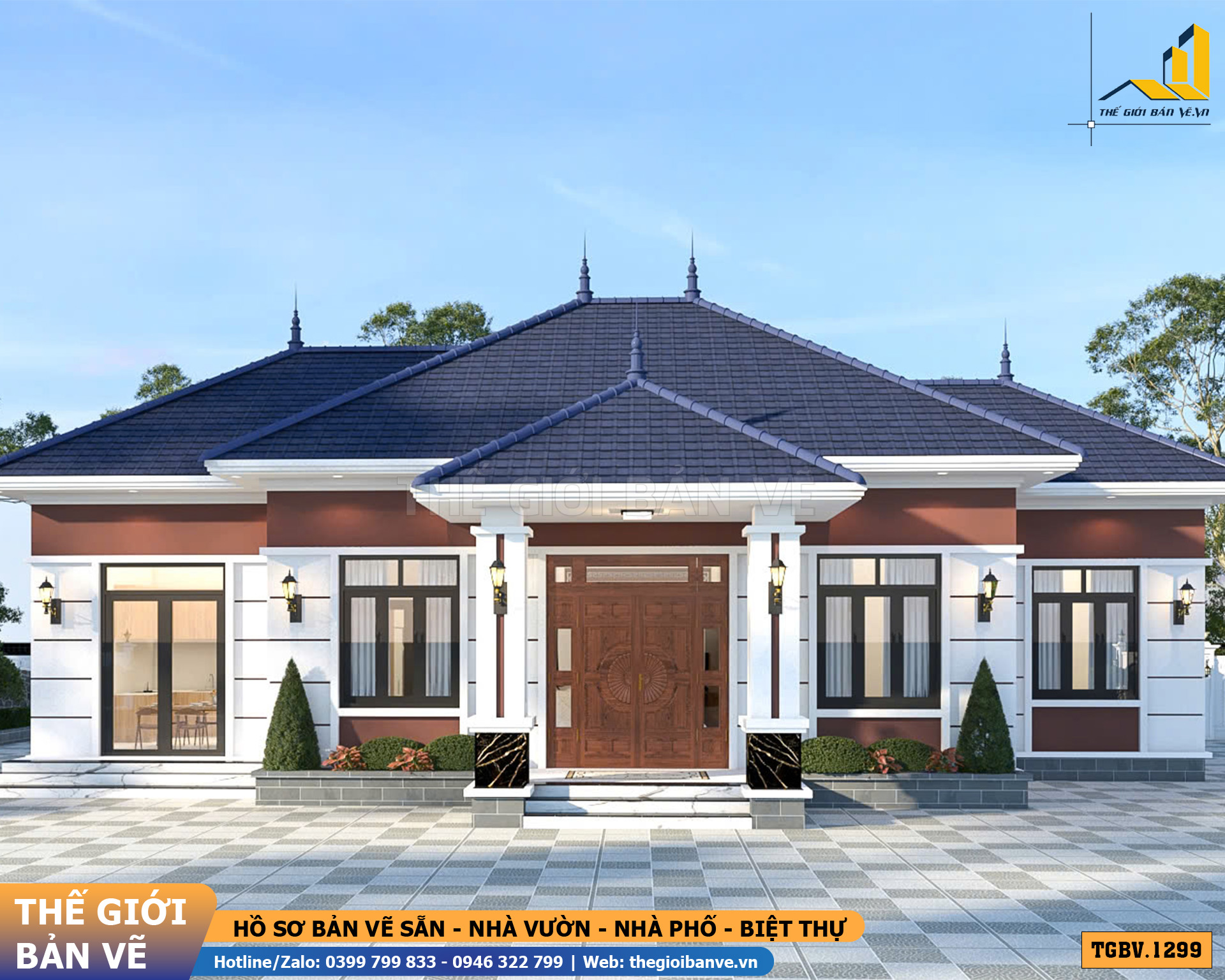 Nhà Vườn Mái Nhật 17.7 x 8.5m - 4 Phòng Ngủ Hiện Đại | TGBV. 1299