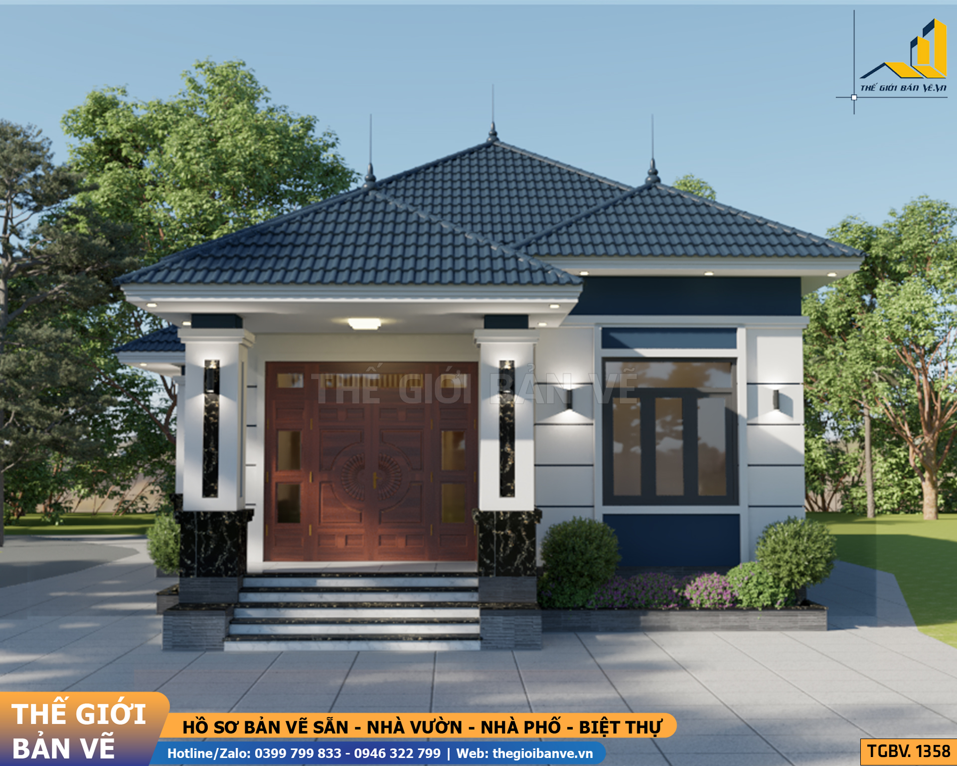 Nhà Vườn Mái Nhật 17.8x10.2m - 3 Phòng Ngủ | TGBV.1358