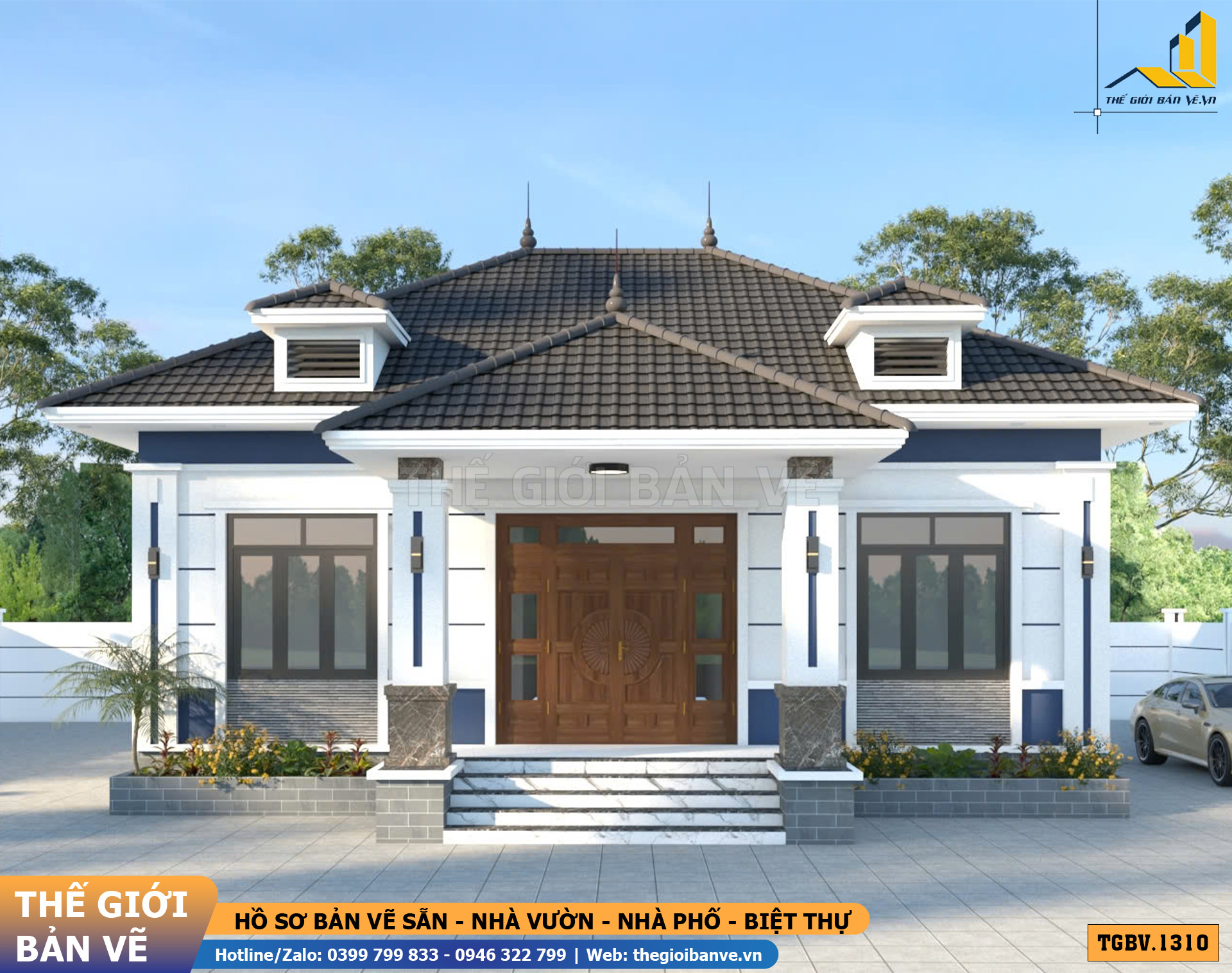 Nhà Vườn Mái Nhật 11.9x12.2m – 4 Phòng Ngủ Hiện Đại | TGBV.1310