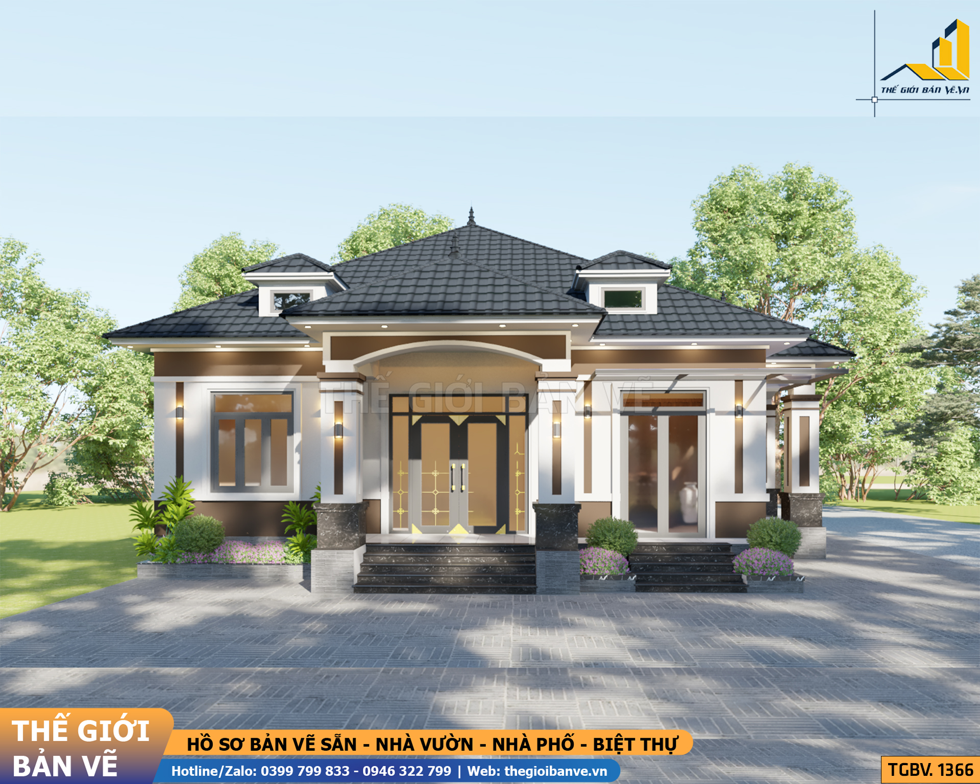 Nhà Vườn Mái Nhật 14.7x15.2m - 4 Phòng Ngủ | TGBV.1366