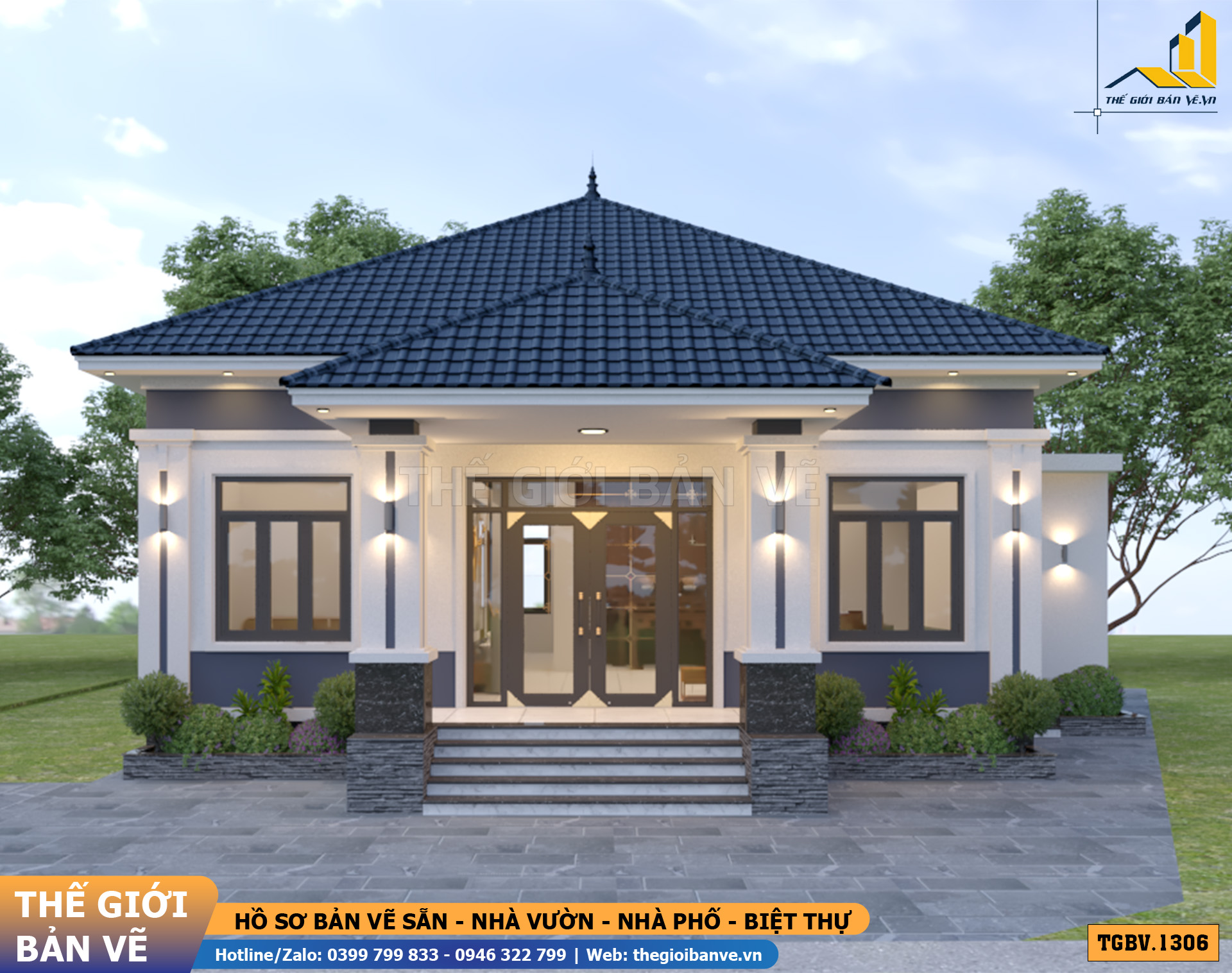 Nhà Vườn Mái Nhật 15.1x13.4m – 4 Phòng Ngủ Hiện Đại | TGBV.1306