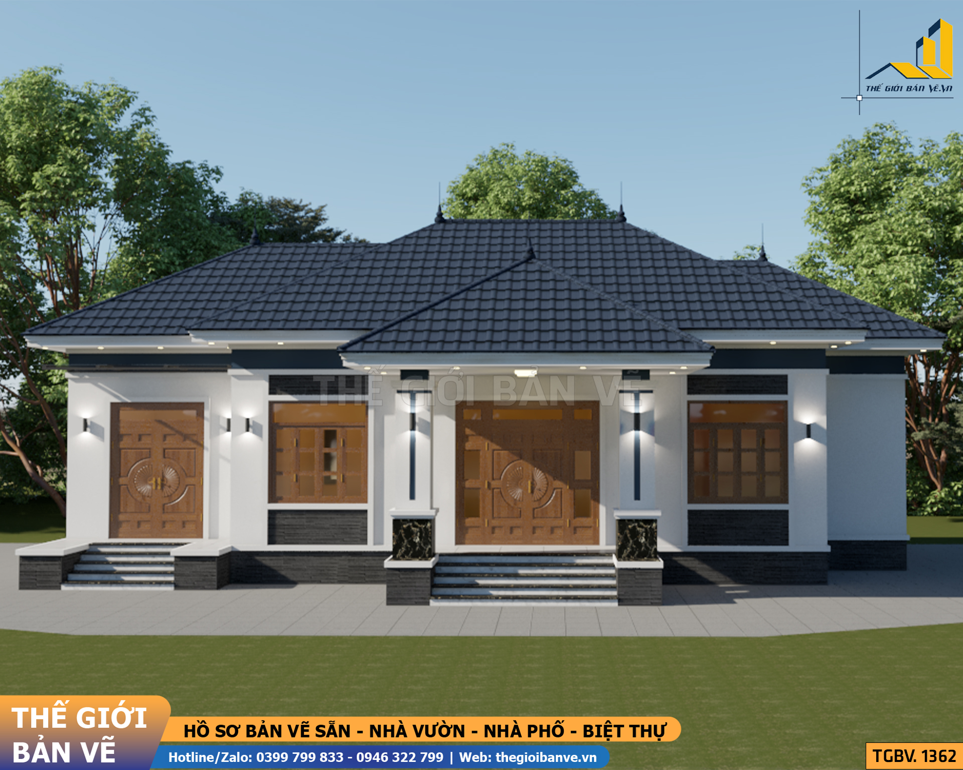 Nhà Vườn Mái Nhật 17.4x10.6m - 4 Phòng Ngủ | TGBV.1362