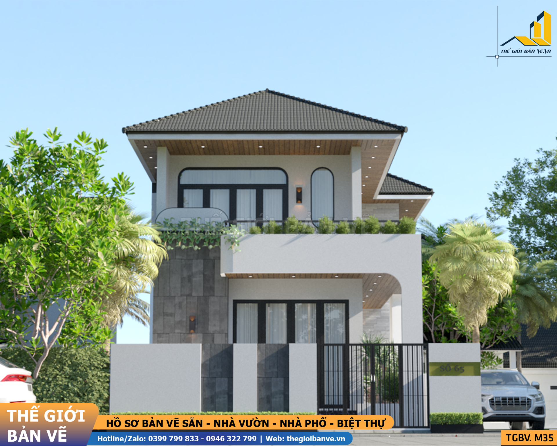 Biệt Thự Mái Nhật 2 Tầng 7.5x14m - 3 Phòng Ngủ | TGBV.M35