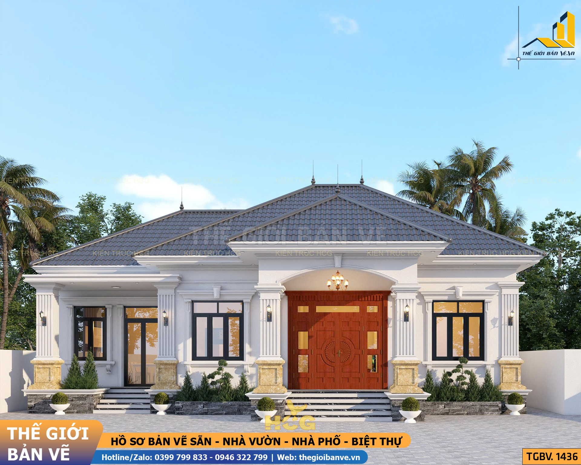 Nhà Vườn Mái Nhật Tân Cổ 15.3x12.2m - 3 Phòng Ngủ | TGBV.1436