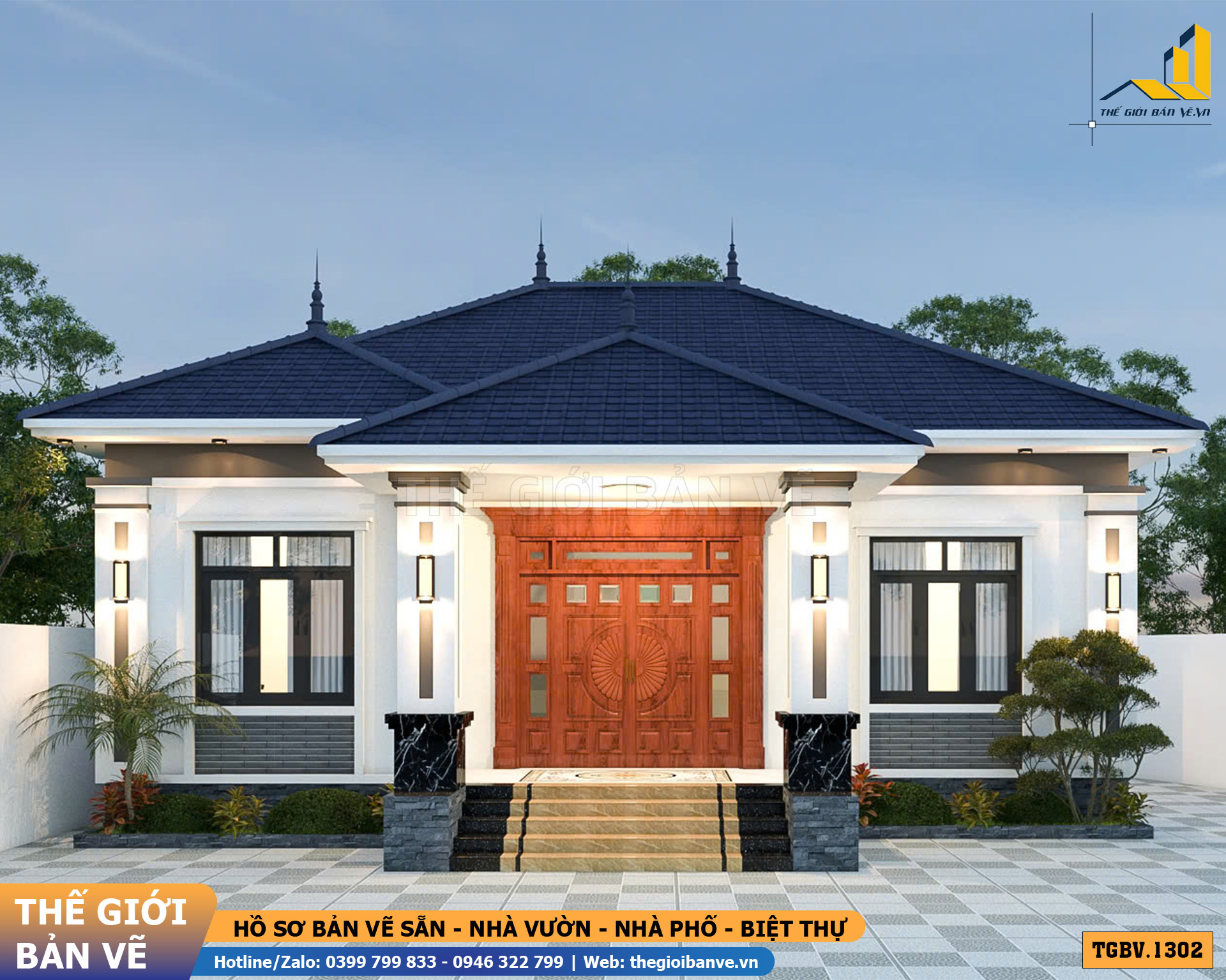 Nhà Vườn Mái Nhật 12.3x10.4m – 3 Phòng Ngủ Tiện Nghi | TGBV.1302