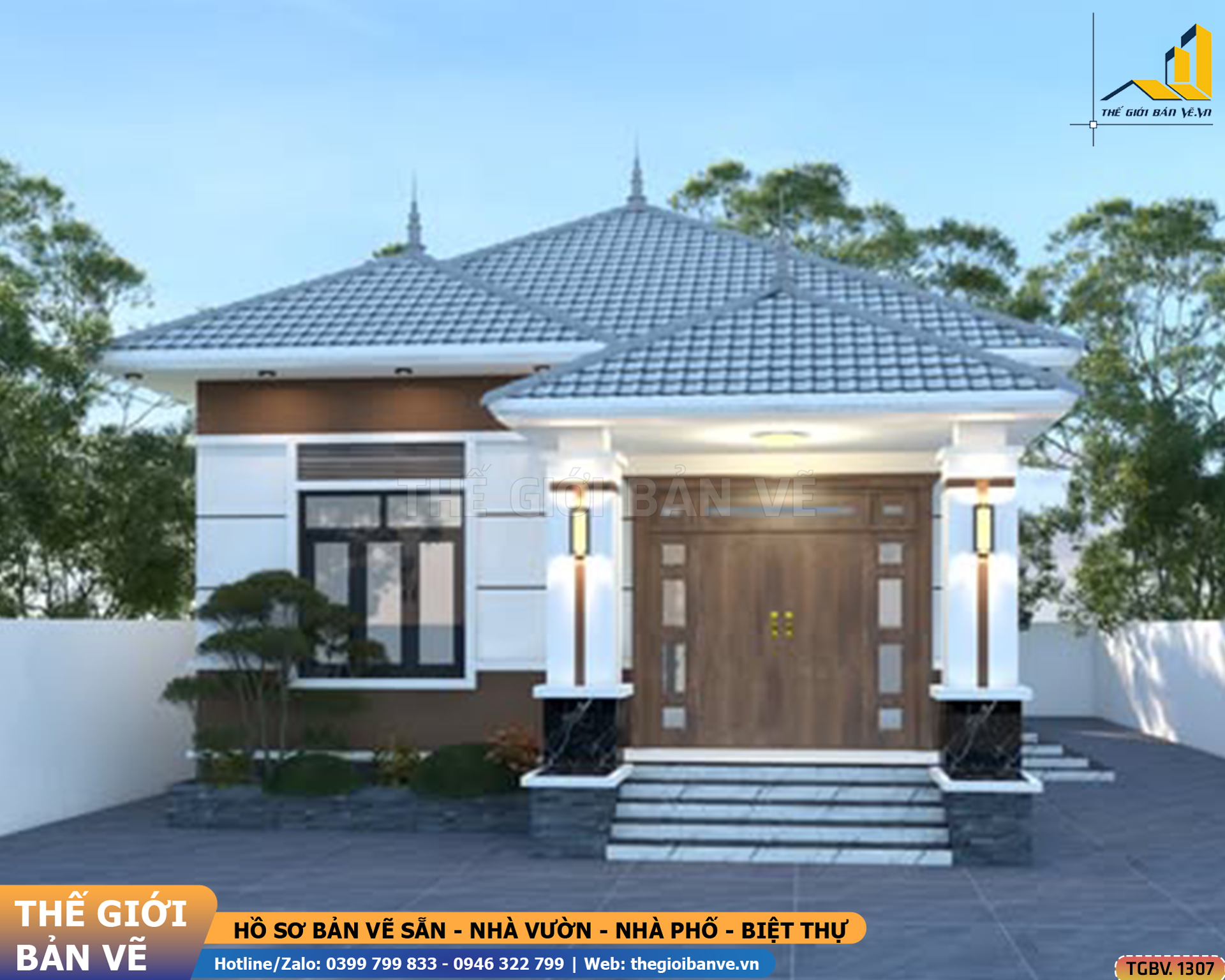 Nhà Vườn Mái Nhật 17.8x8.7m – 3 Phòng Ngủ Hiện Đại | TGBV.1307