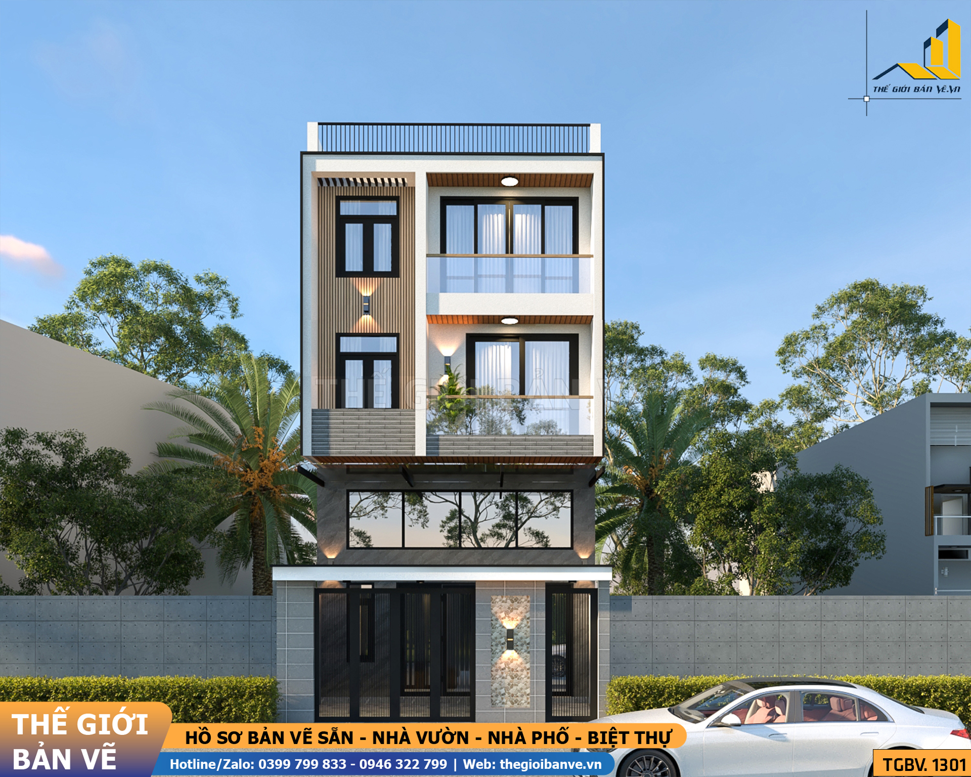 Biệt Thự Hai Tầng Mái Bằng Hiện Đại 6.4x11.6m | TGBV.1301