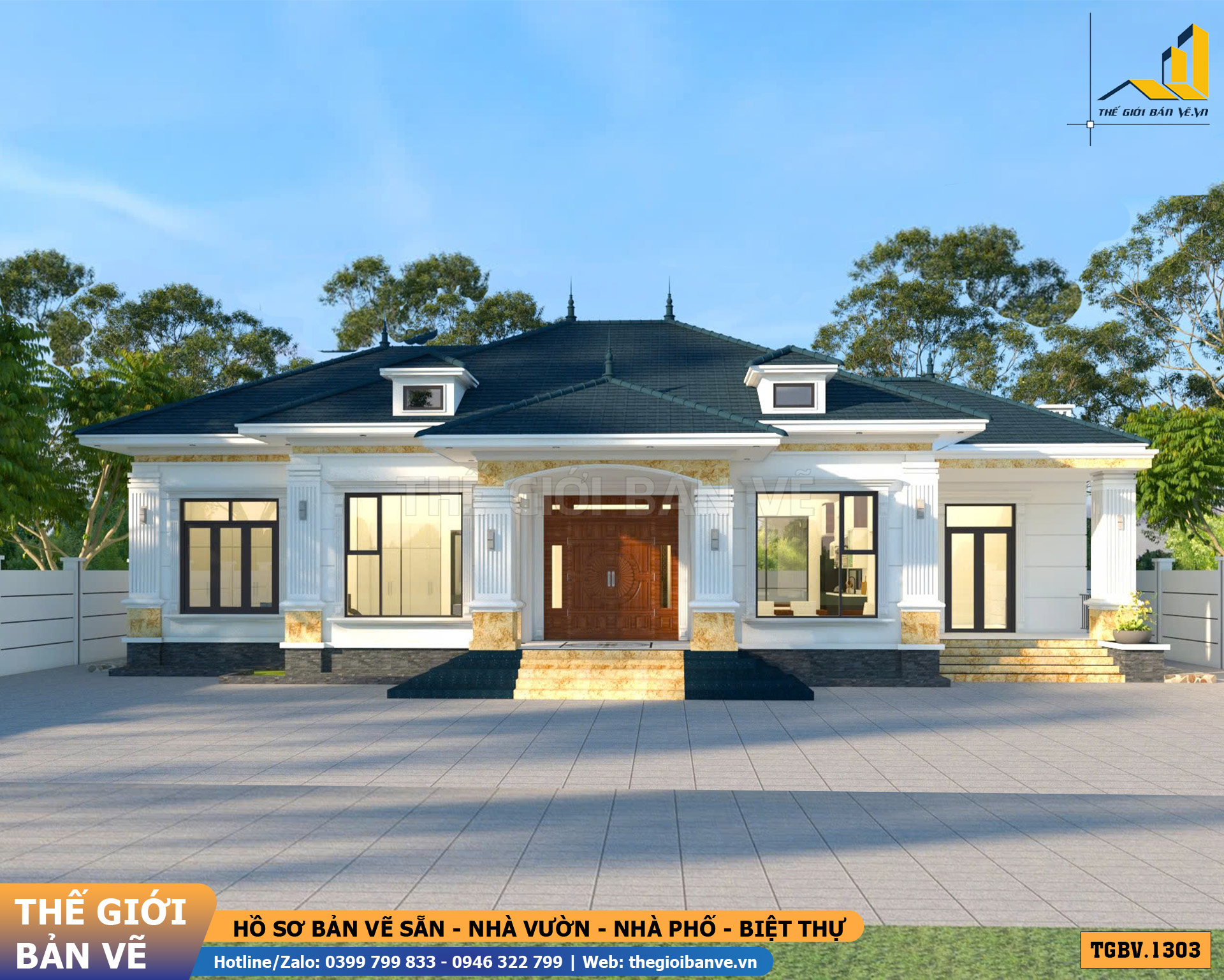 Nhà Vườn Mái Nhật 21.2x11.2m – 4 Phòng Ngủ Hiện Đại | TGBV.1303