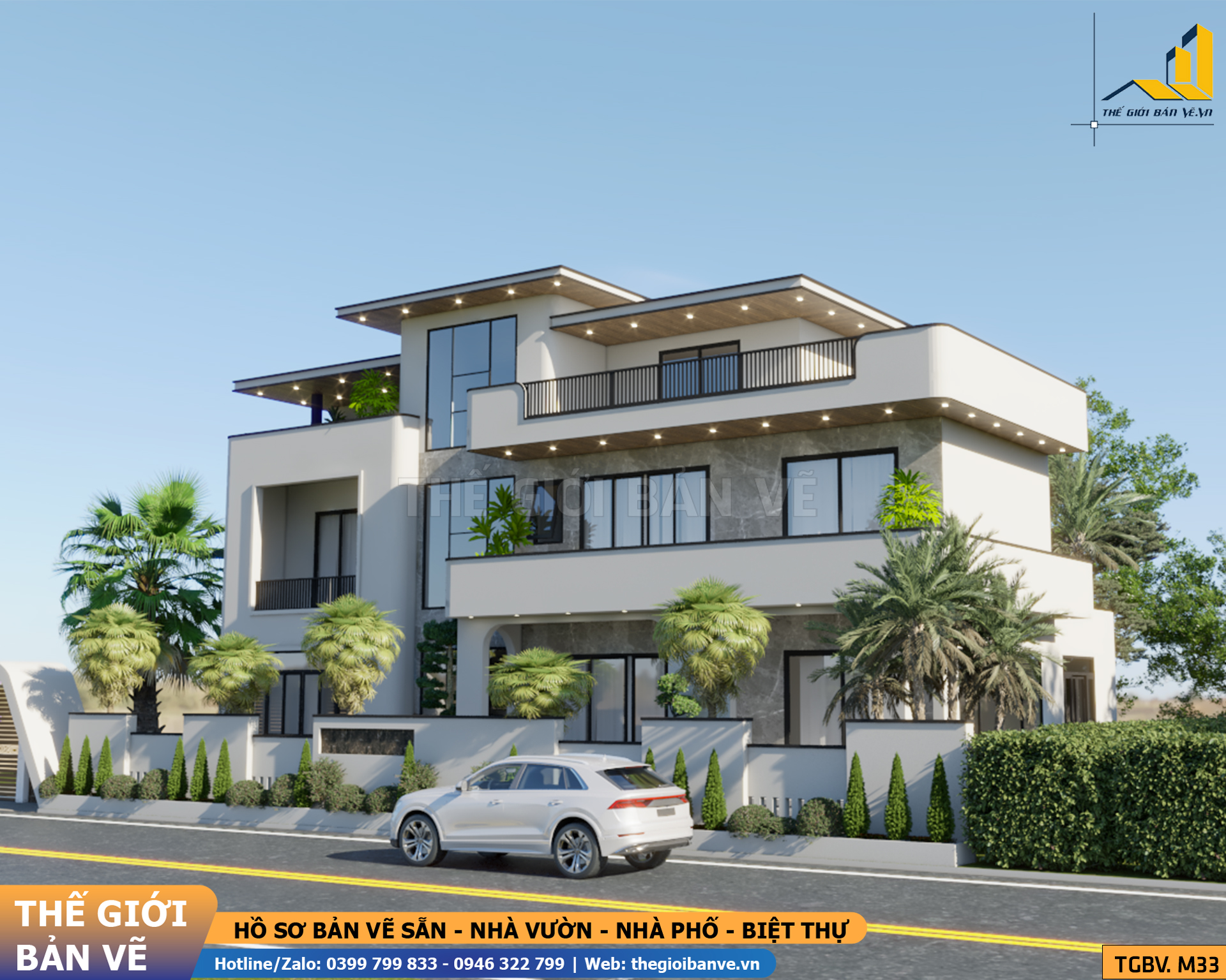 Biệt Thự Mái Bằng 2 Tầng 19.6x12.7m - 5 Phòng Ngủ | TGBV.M33