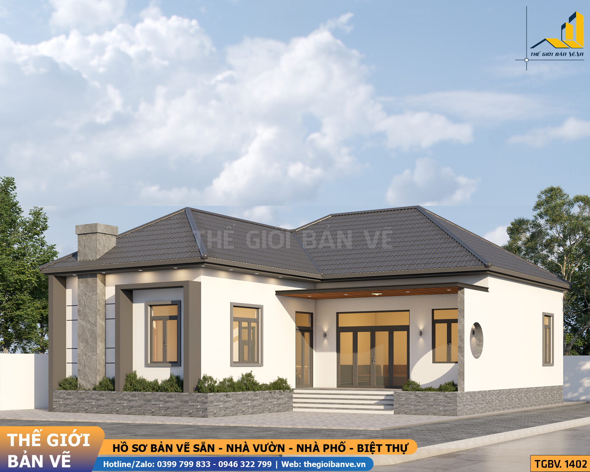 Nhà Vườn Mái Nhật 12.9x15m - 4 Phòng Ngủ | TGBV.1402