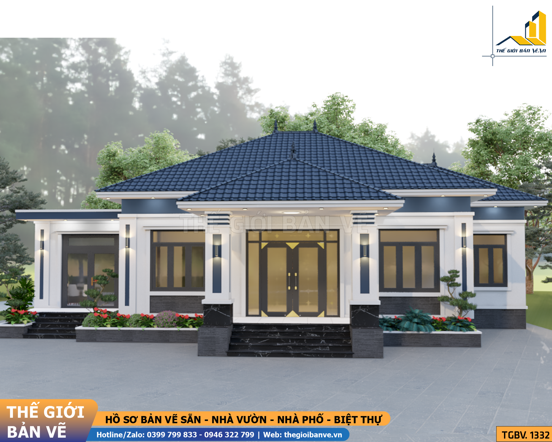 Nhà Vườn Mái Nhật 18.3x12.6m – 4 Phòng Ngủ | TGBV.1332