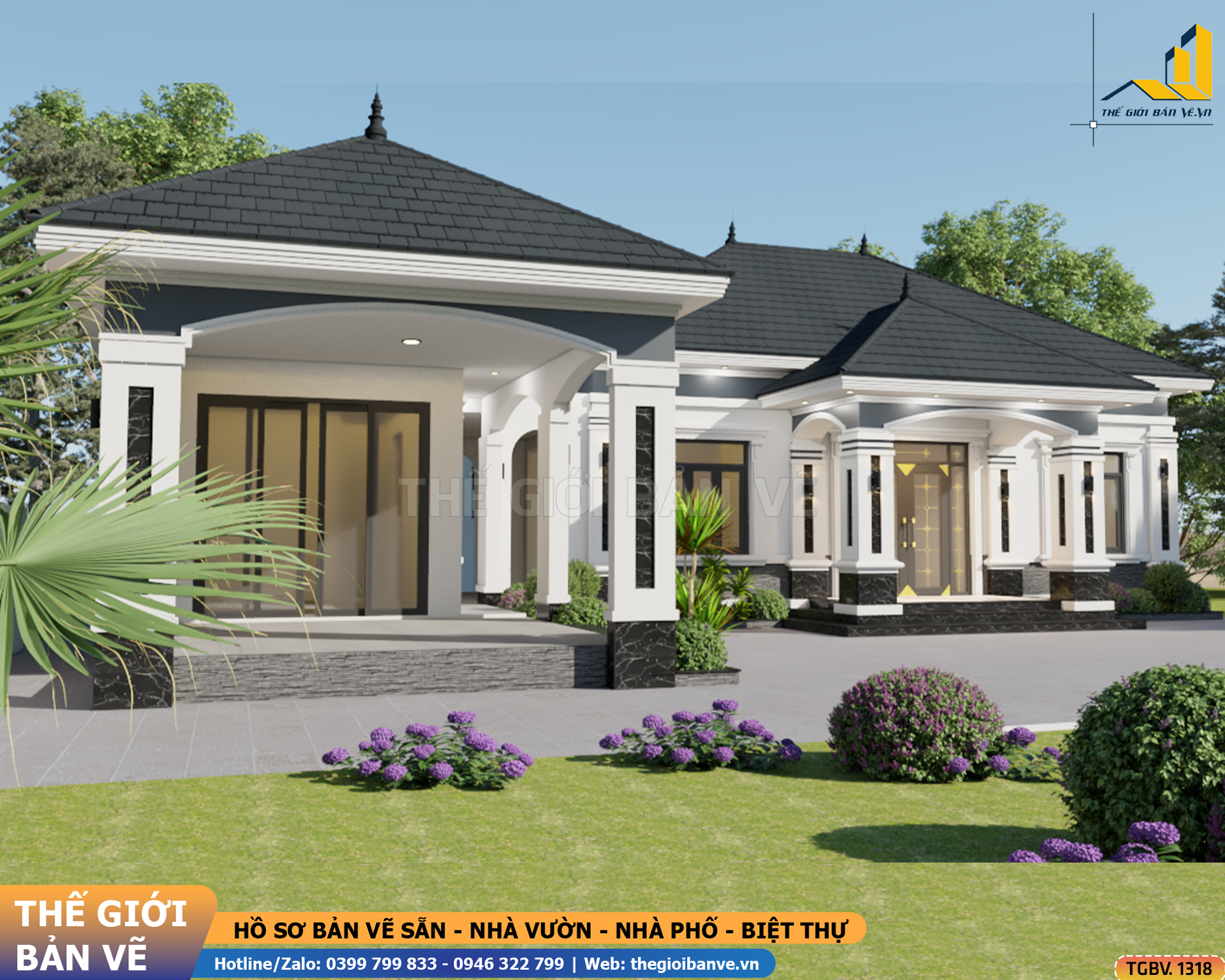 Nhà Vườn Mái Nhật 15.1x12.3m – 4 Phòng Ngủ | TGBV.1318