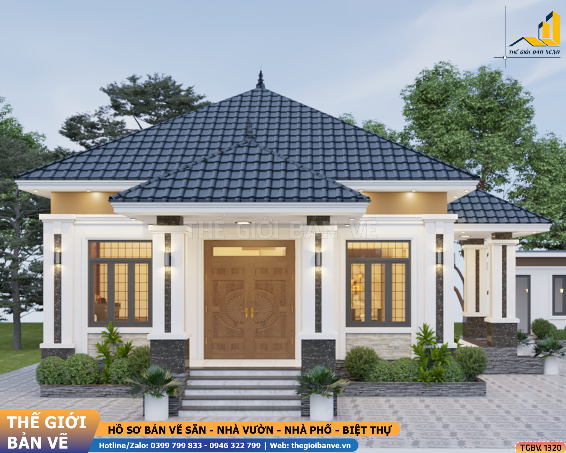 Nhà Vườn Mái Nhật 16.1x13.4m – 2 Sảnh, 3 Phòng Ngủ | TGBV.1320