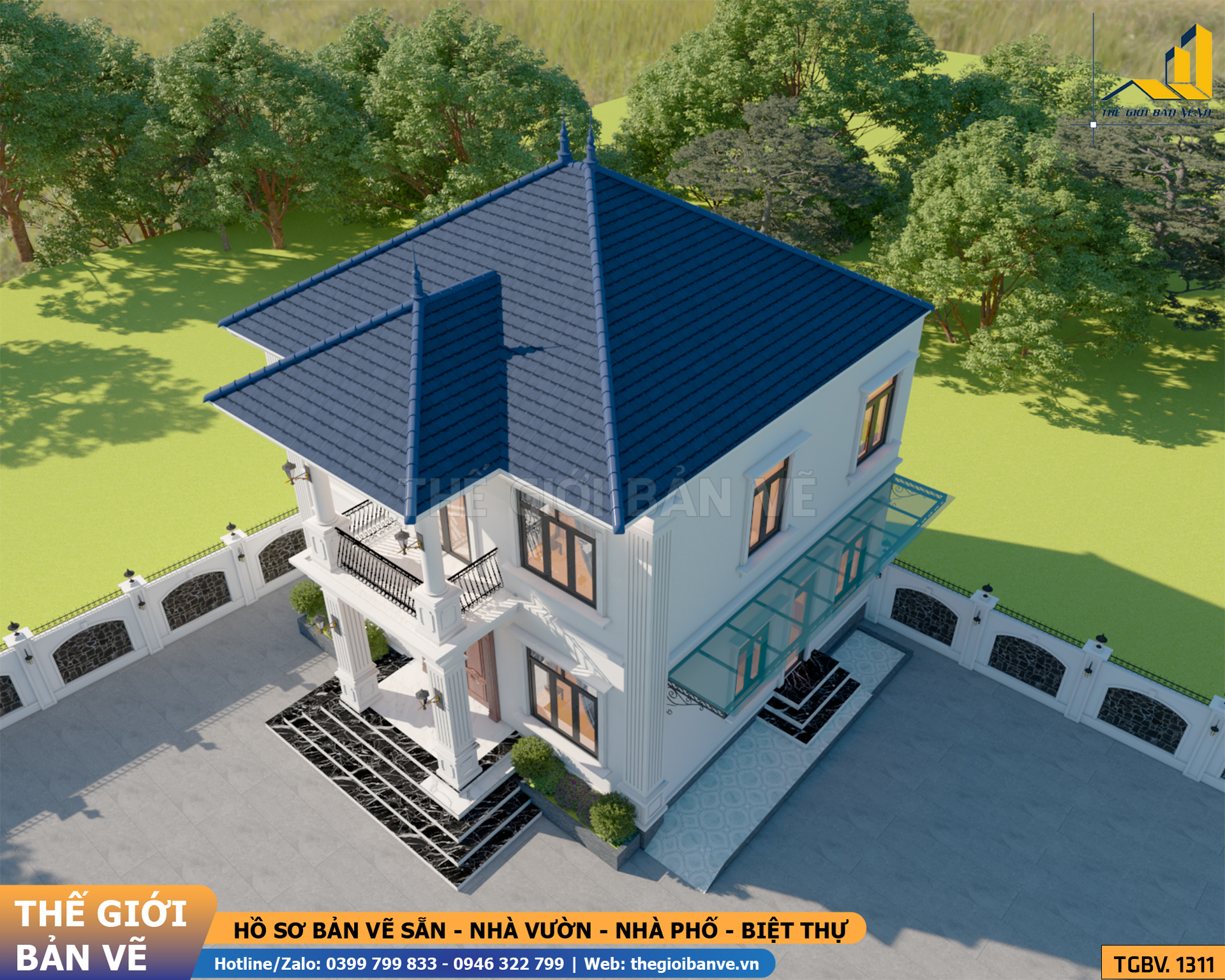 Biệt Thự Mái Nhật 2 Tầng Hiện Đại 12.1x10.3m – 3 Phòng Ngủ | TGBV.1311