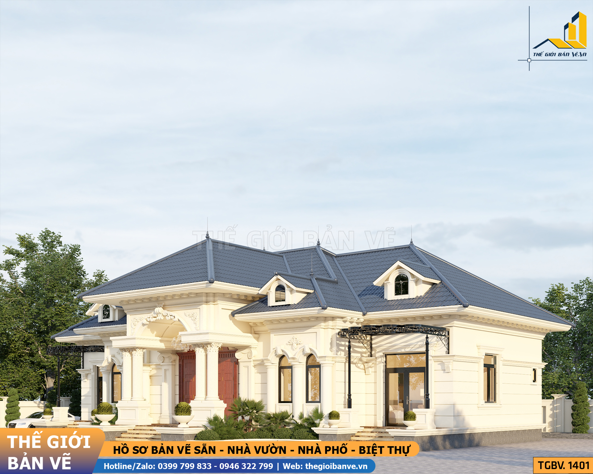 Nhà Vườn Mái Nhật Tân Cổ 21.5x14.2m - 4 Phòng Ngủ | TGBV.1401