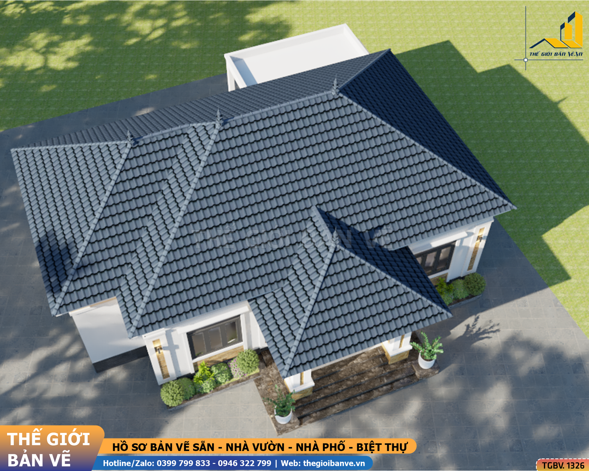 Nhà Vườn Mái Nhật 14.7x11.9m – 4 Phòng Ngủ | TGBV.1326