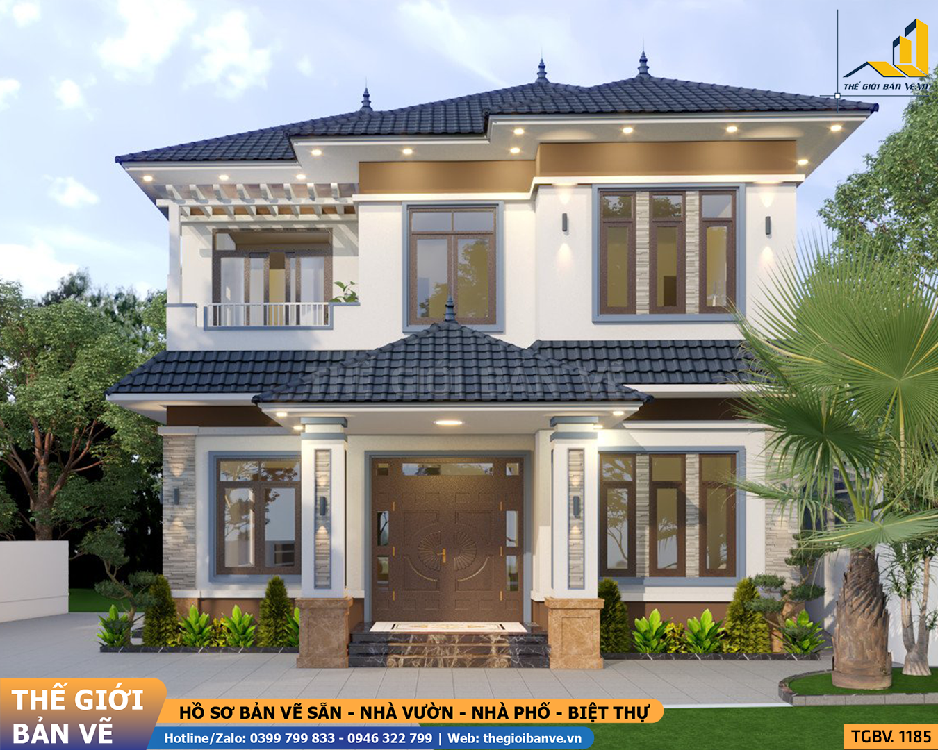 Biệt Thự Mái Nhật 2 Tầng 10.4x10.9m – 4 Phòng Ngủ | TGBV.1185