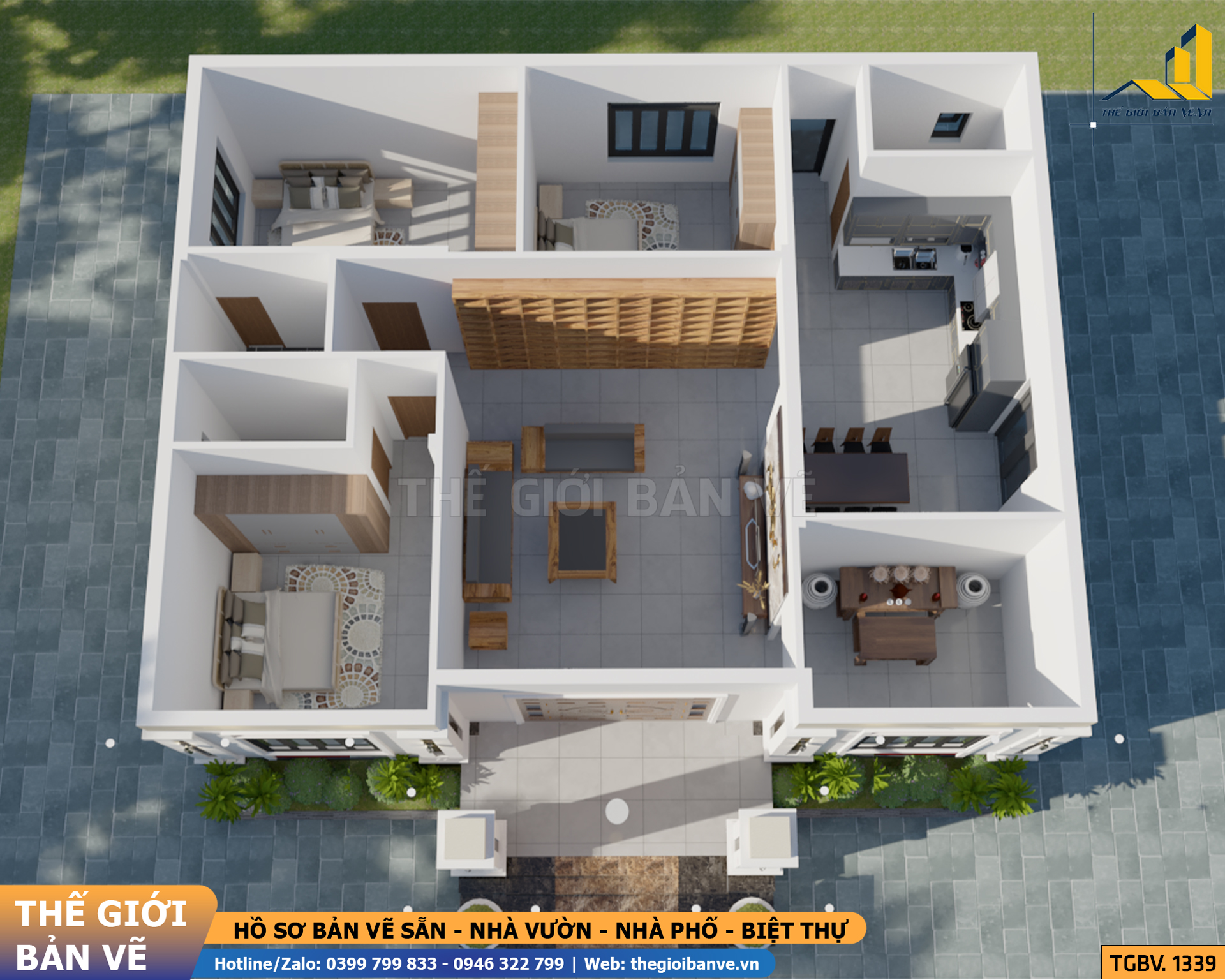 Biệt Thự Vườn Mái Nhật 14.2x18.9m - 3 Phòng Ngủ | TGBV.1339