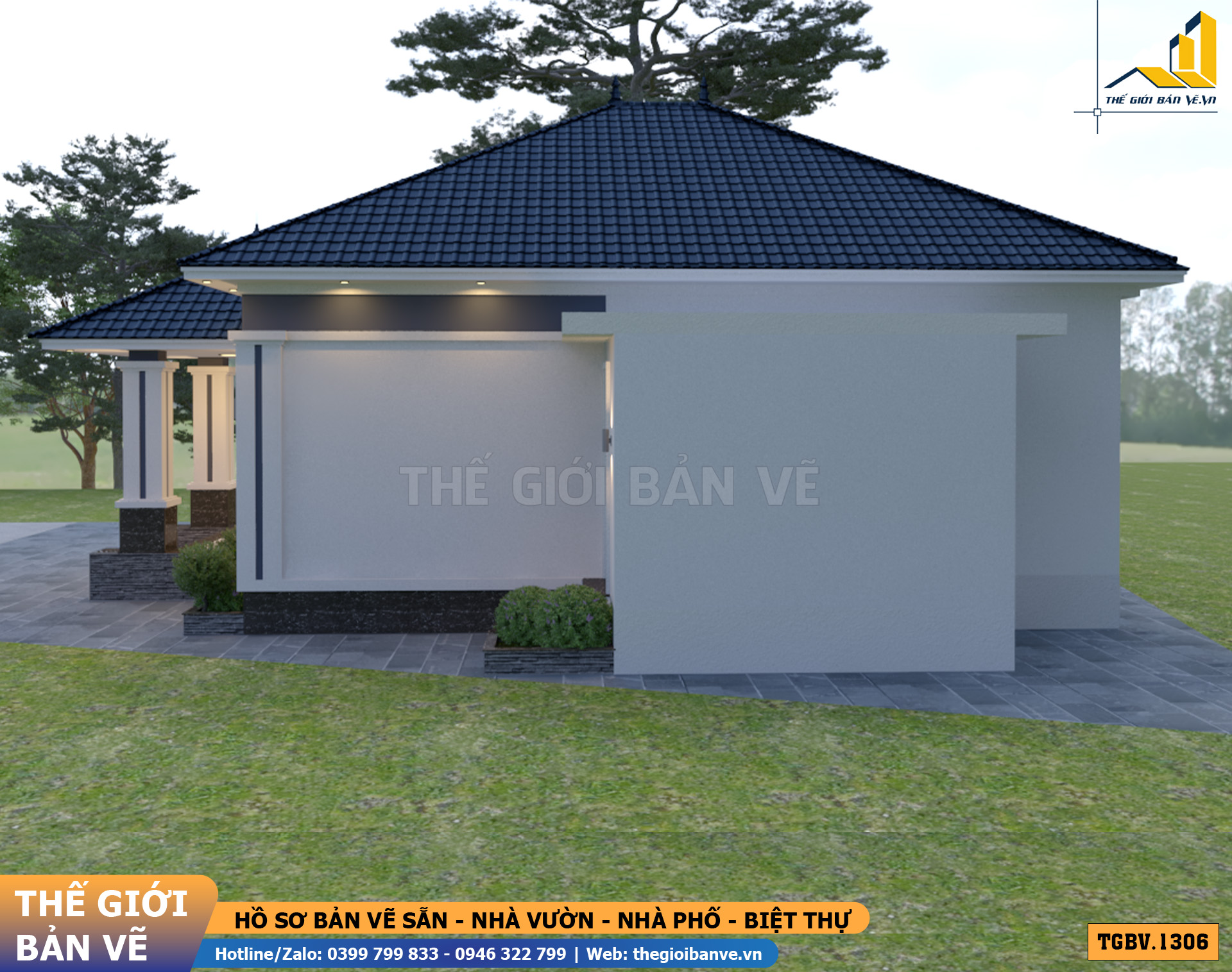 Nhà Vườn Mái Nhật 15.1x13.4m – 4 Phòng Ngủ Hiện Đại | TGBV.1306