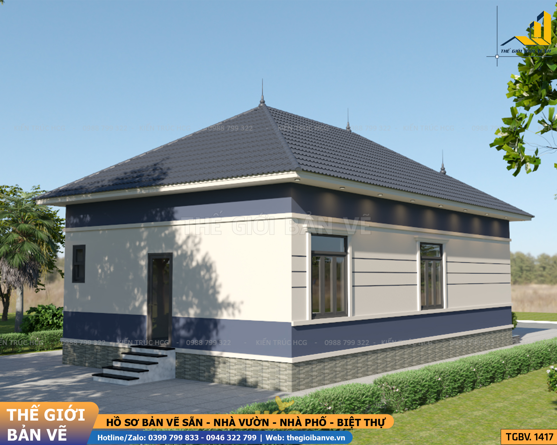 Nhà Vườn Mái Nhật 13.7x8.3m - 3 Phòng Ngủ | TGBV.1417