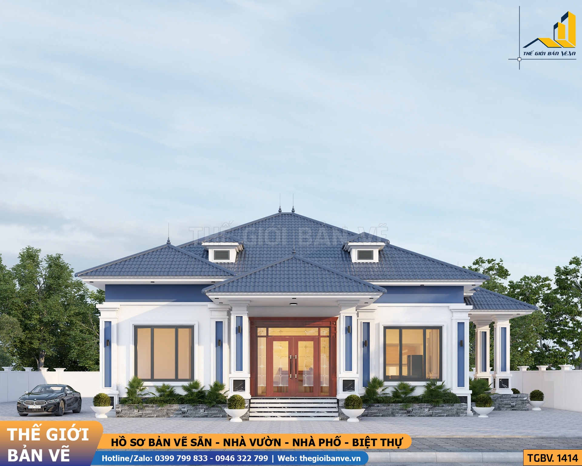 Nhà Vườn Mái Nhật 14.5x16.8m - 4 Phòng Ngủ | TGBV.1414