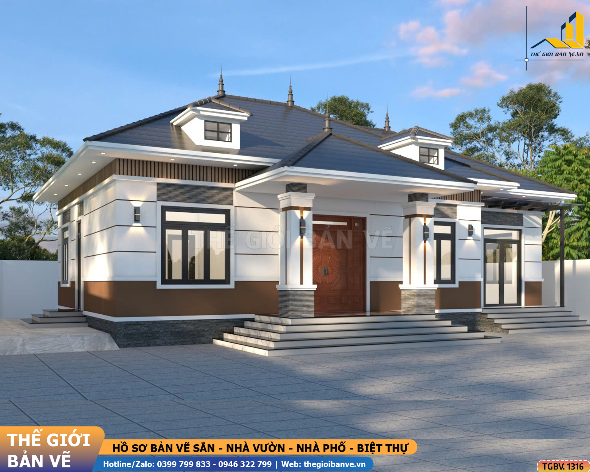 Nhà vườn Mái Nhật 15.9x12.9m – 4 Phòng Ngủ Hiện Đại | TGBV.1316