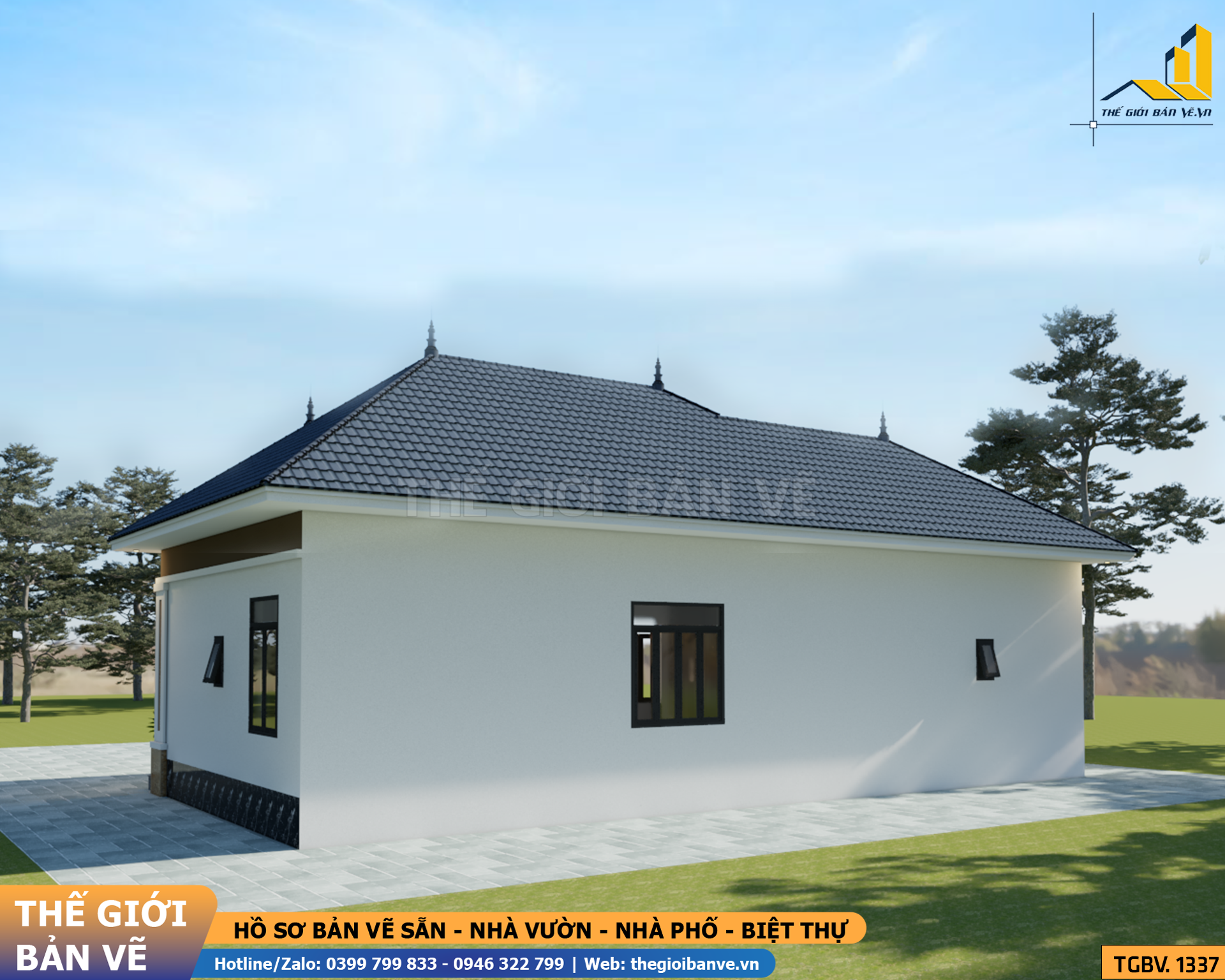 Nhà Vườn Mái Nhật 18.7x11.3m – 3 Phòng Ngủ | TGBV.1337