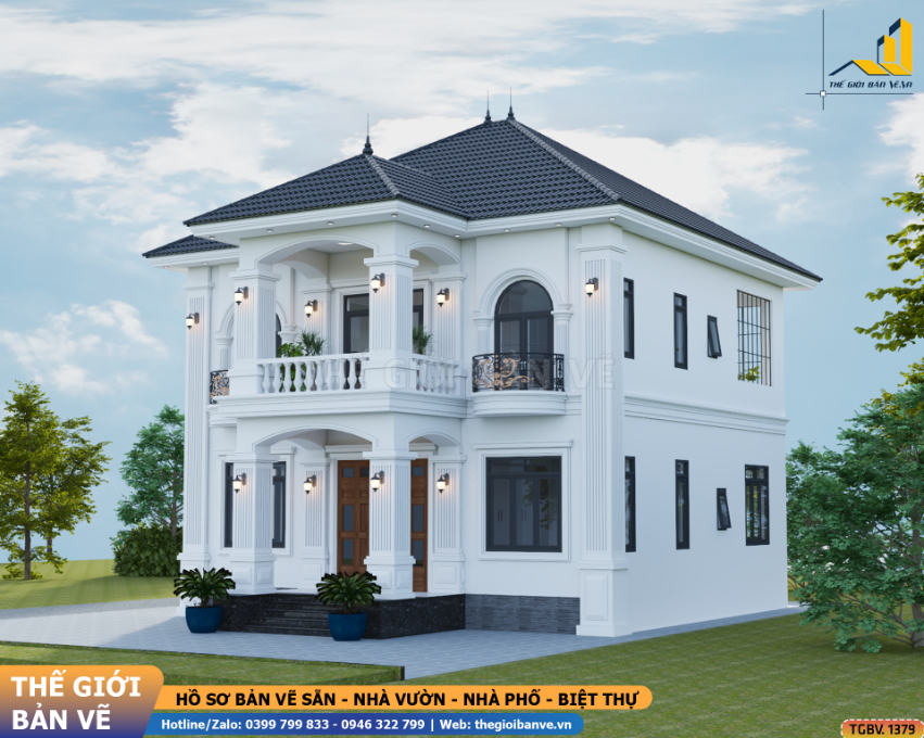 Biệt Thự Mái Nhật 2 Tầng 11.5 x 8.3m Tân Cổ Điển  – 4 Phòng Ngủ | TGBV.1379