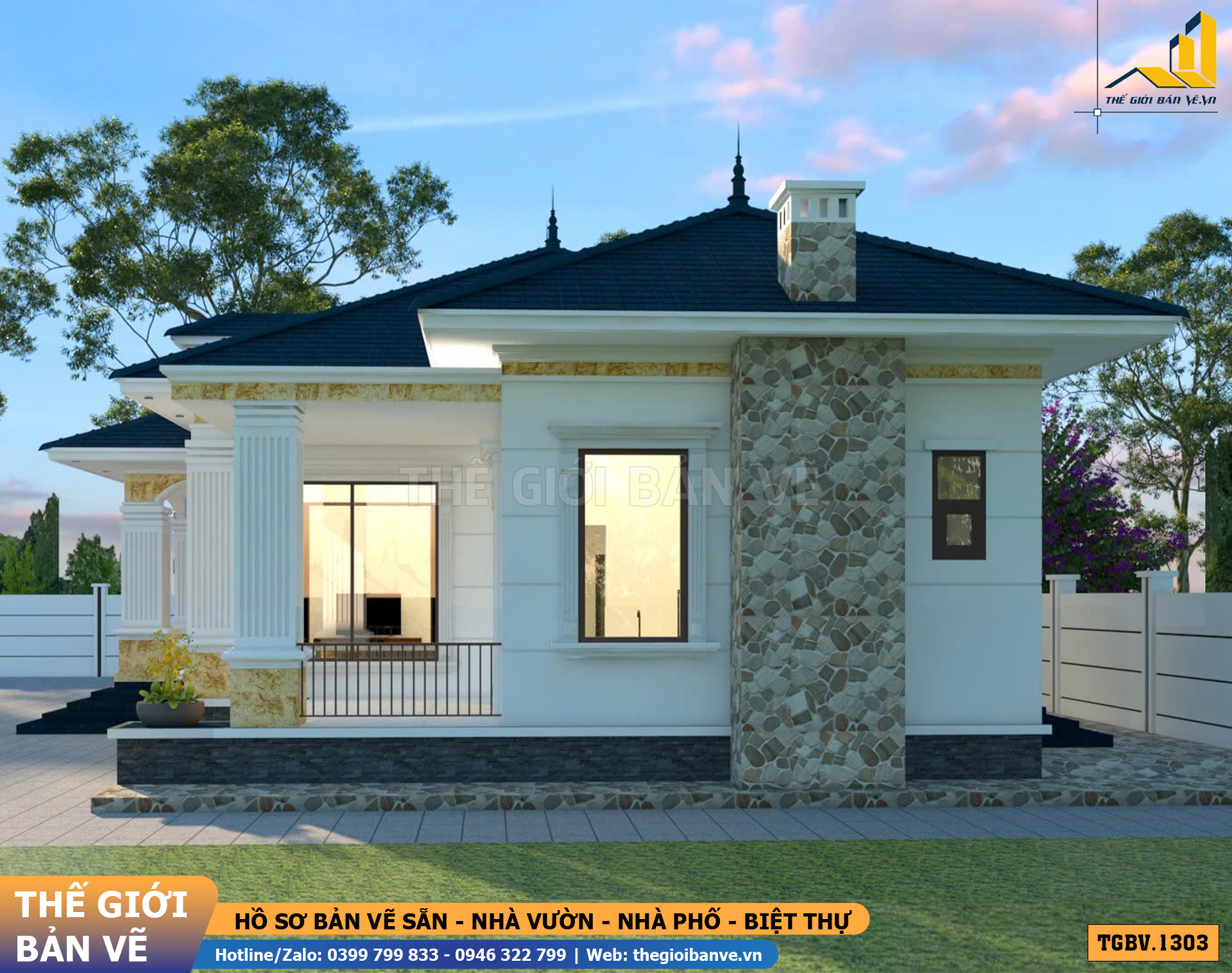 Nhà Vườn Mái Nhật 21.2x11.2m – 4 Phòng Ngủ Hiện Đại | TGBV.1303