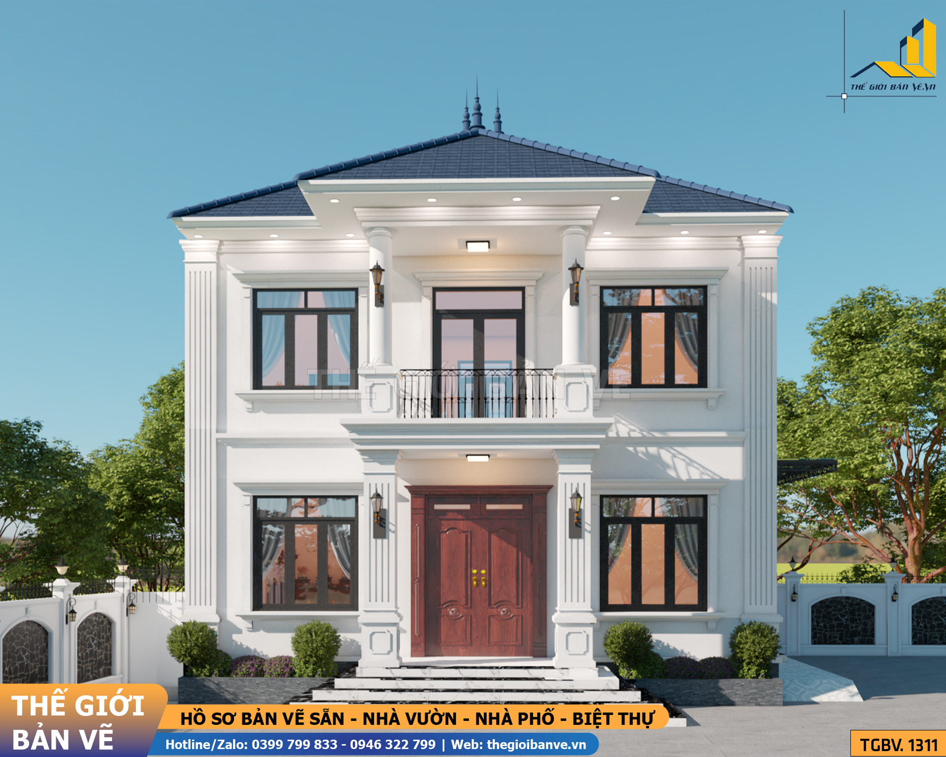 Biệt Thự Mái Nhật 2 Tầng Hiện Đại 12.1x10.3m – 3 Phòng Ngủ | TGBV.1311