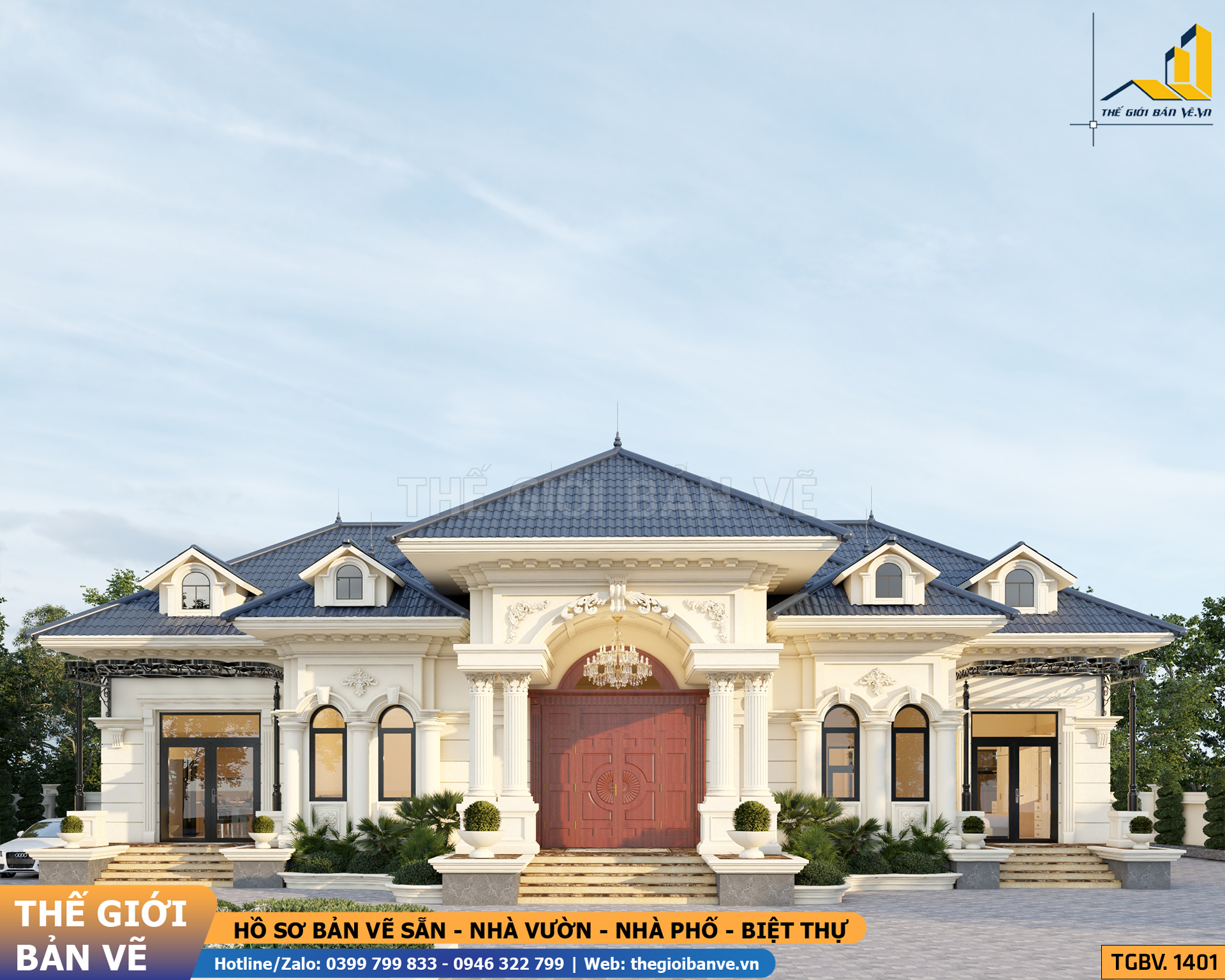 Nhà Vườn Mái Nhật Tân Cổ 21.5x14.2m - 4 Phòng Ngủ | TGBV.1401