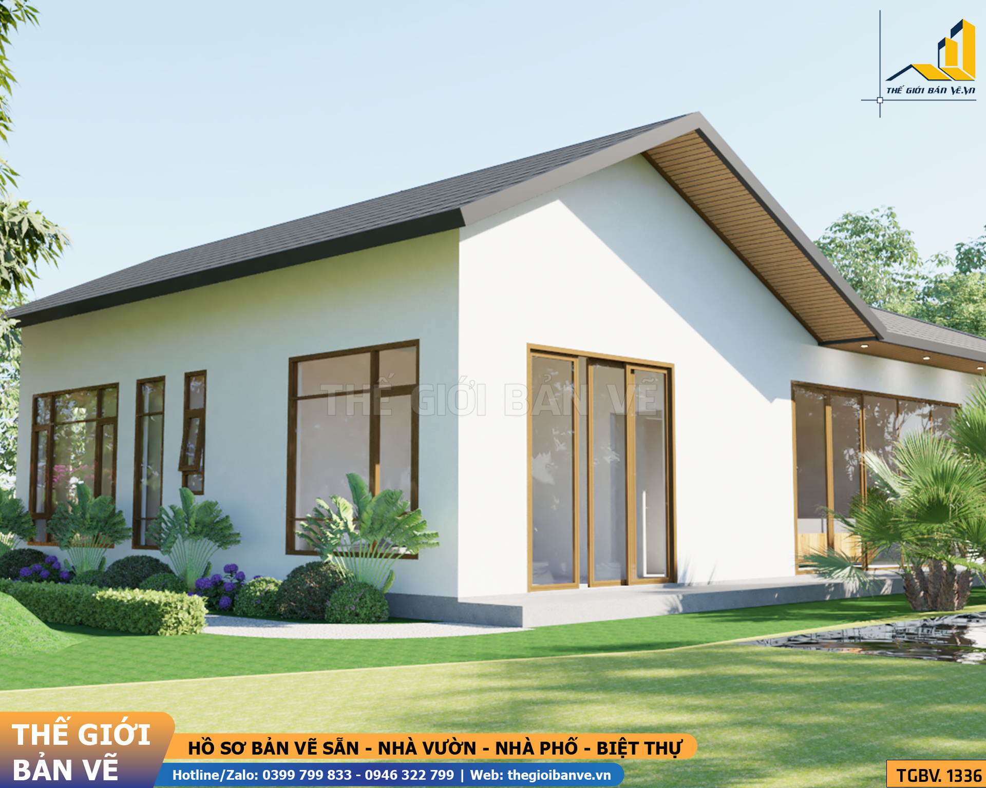 Nhà Vườn Không Gian Mở 18.5x14.4m – 3 Phòng Ngủ, Phong Cách Nghỉ Dưỡng | TGBV.1336