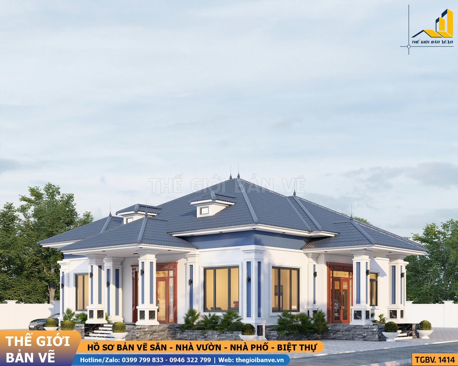 Nhà Vườn Mái Nhật 14.5x16.8m - 4 Phòng Ngủ | TGBV.1414