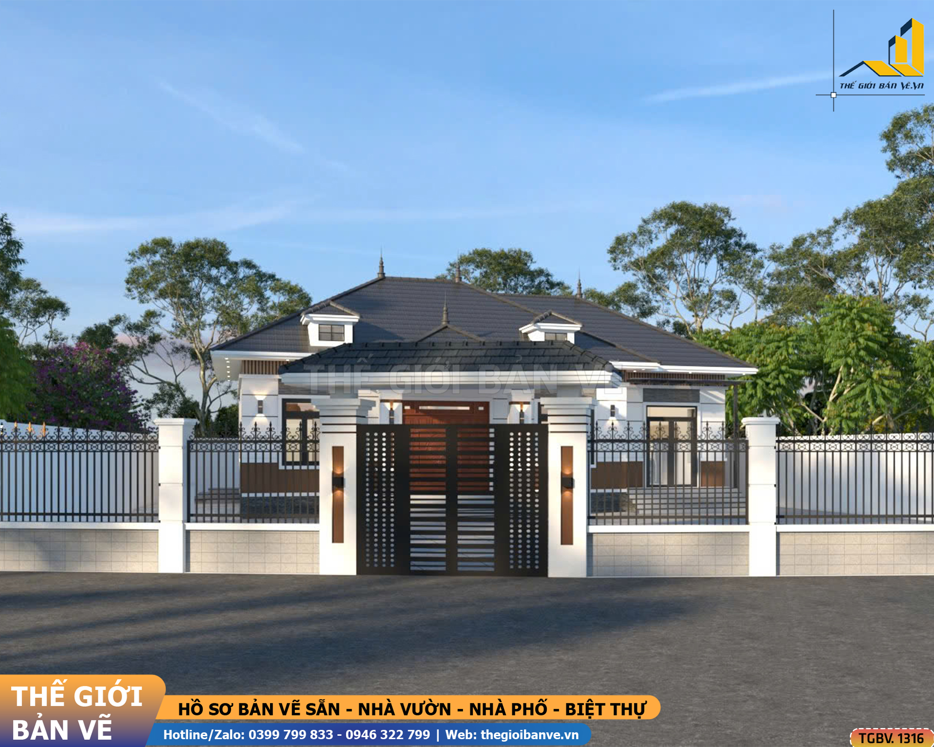 Nhà vườn Mái Nhật 15.9x12.9m – 4 Phòng Ngủ Hiện Đại | TGBV.1316