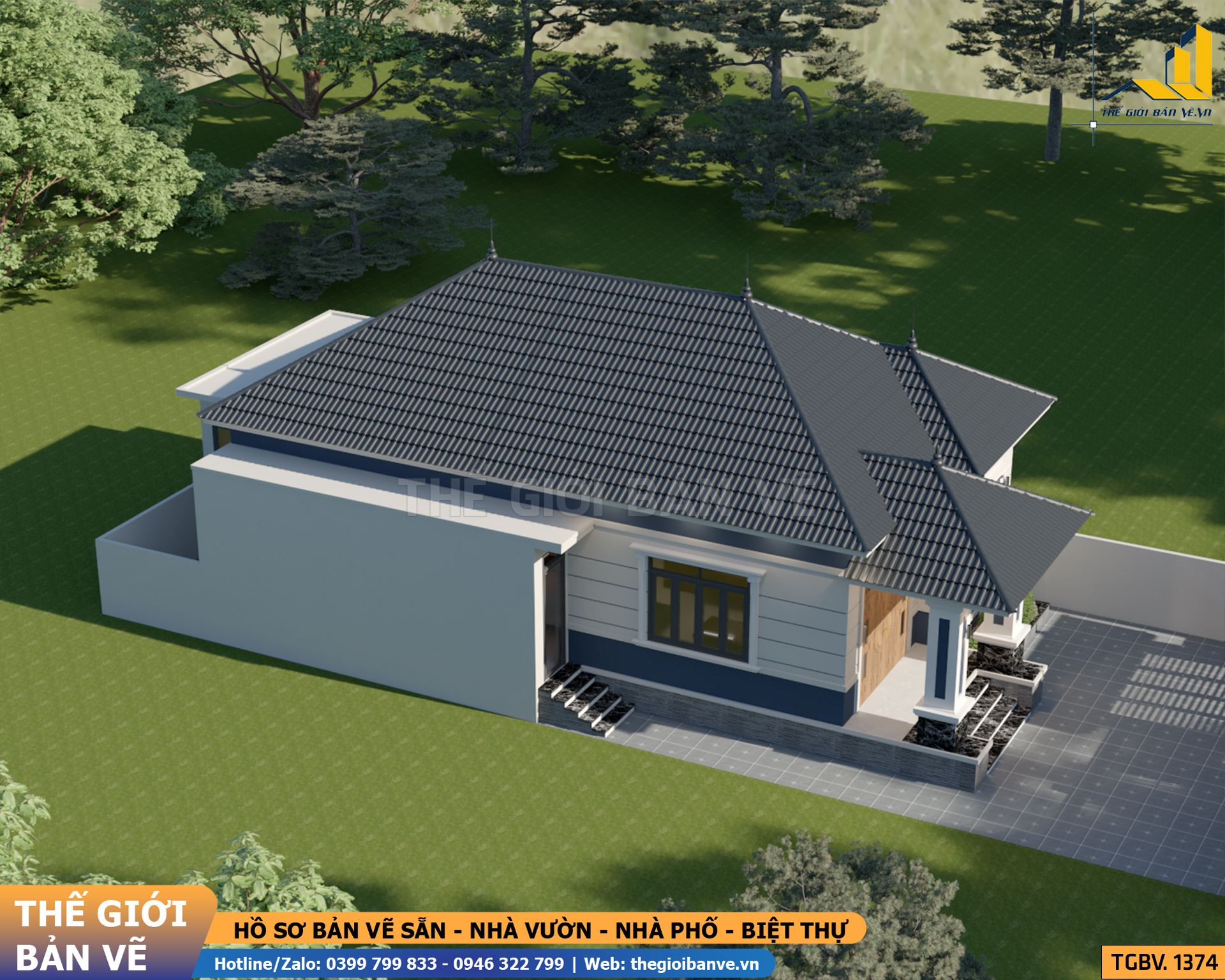 Nhà Vườn Mái Nhật 9.3x19.6m - 4 Phòng Ngủ | TGBV.1374