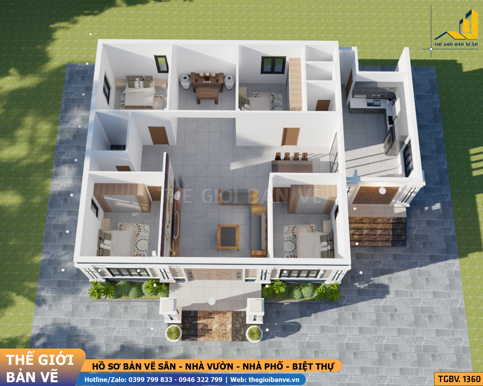 Nhà Vườn Mái Nhật 17.4x12.7m - 4 Phòng Ngủ | TGBV.1360