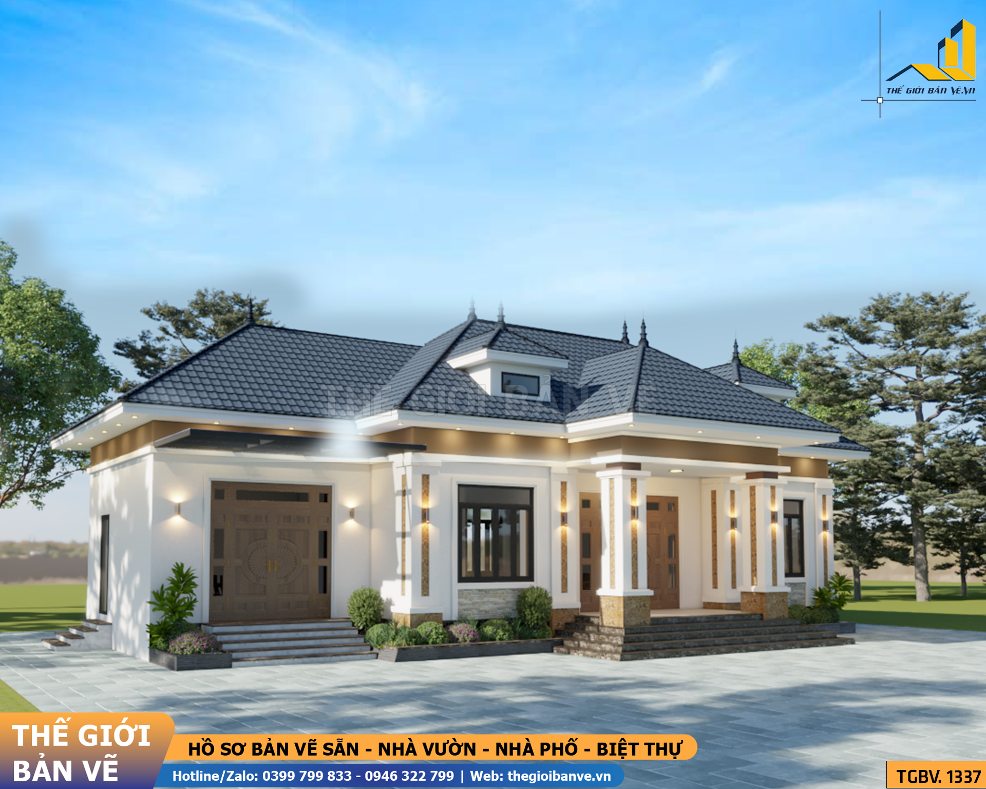 Nhà Vườn Mái Nhật 18.7x11.3m – 3 Phòng Ngủ | TGBV.1337