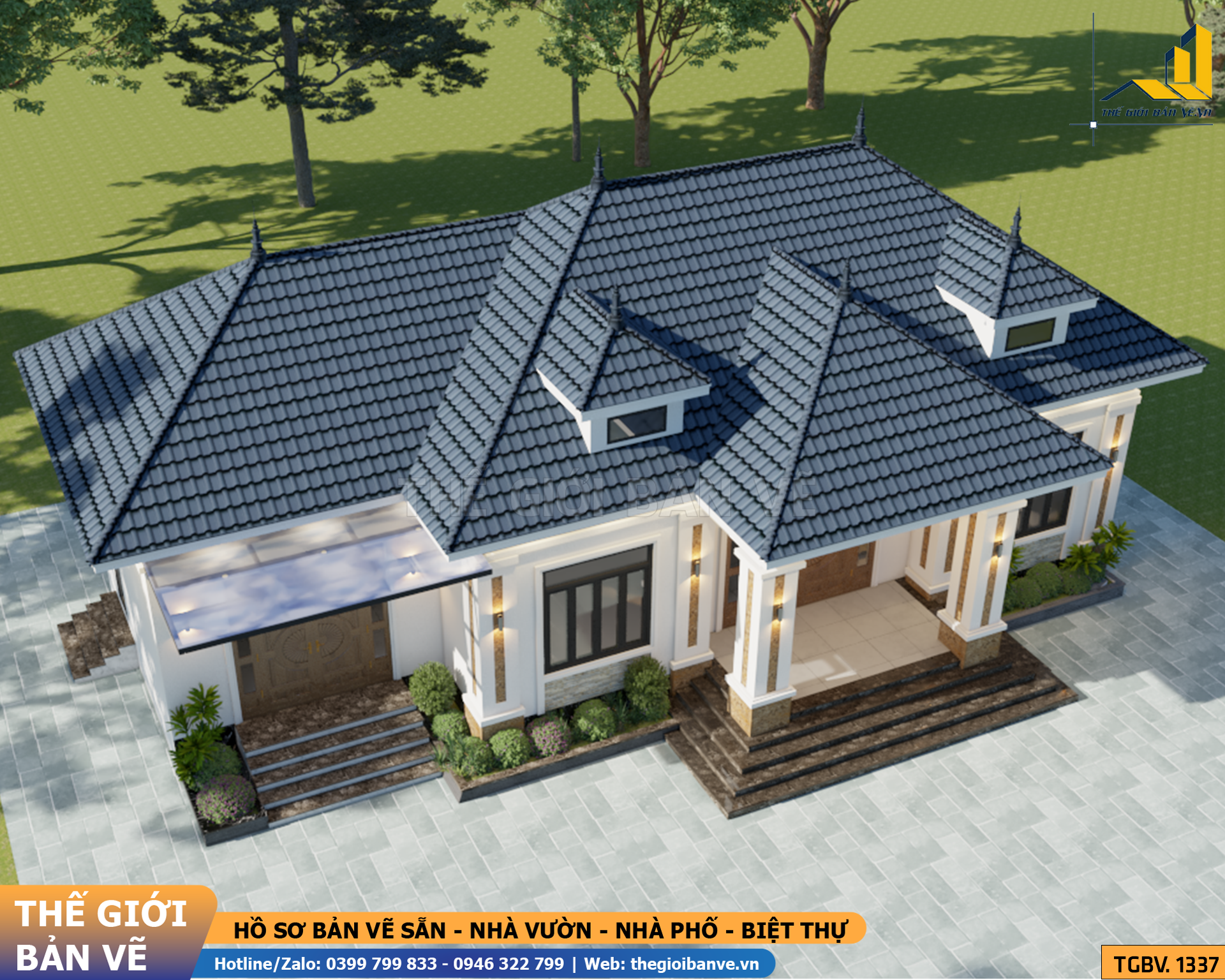 Nhà Vườn Mái Nhật 18.7x11.3m – 3 Phòng Ngủ | TGBV.1337