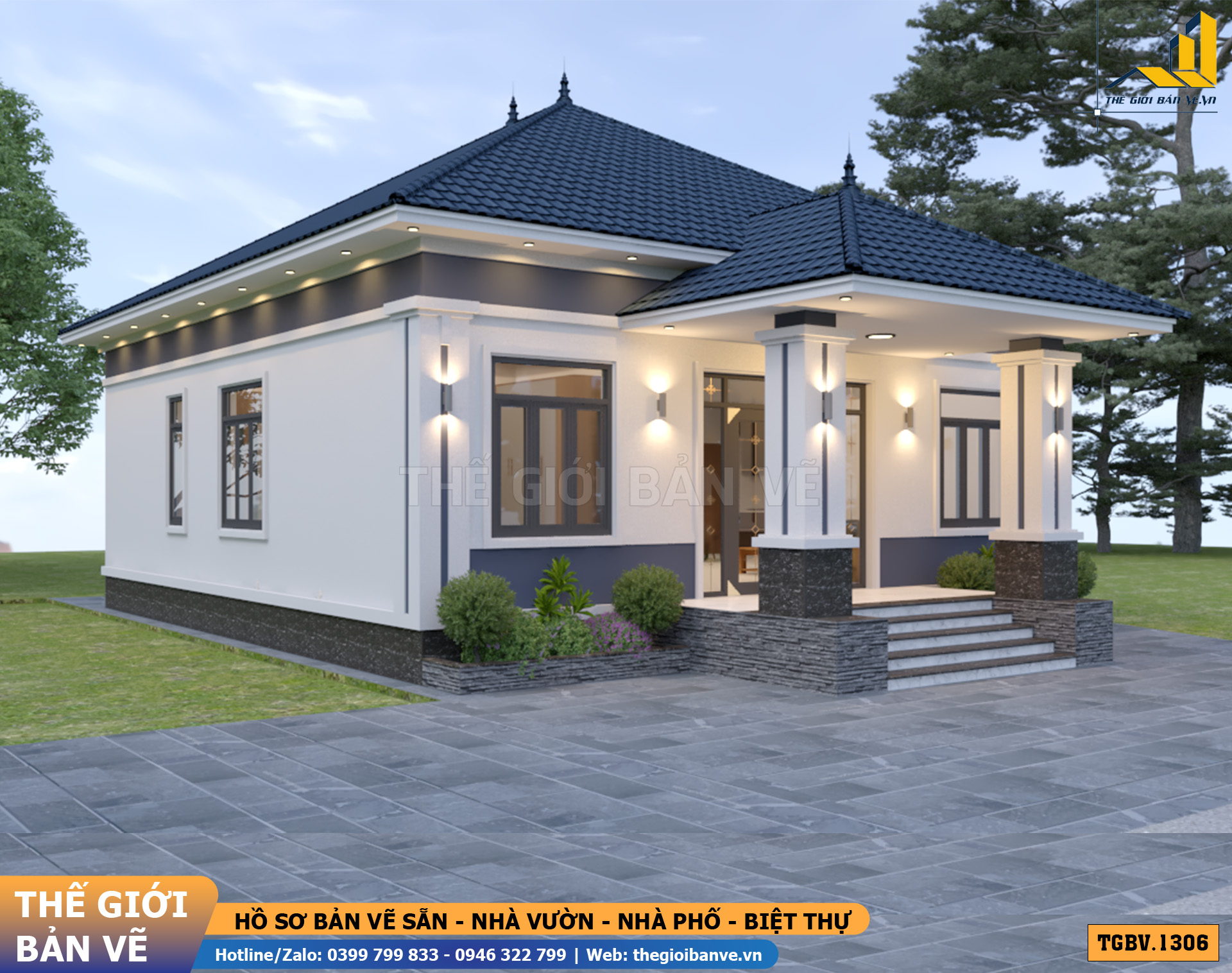 Nhà Vườn Mái Nhật 15.1x13.4m – 4 Phòng Ngủ Hiện Đại | TGBV.1306