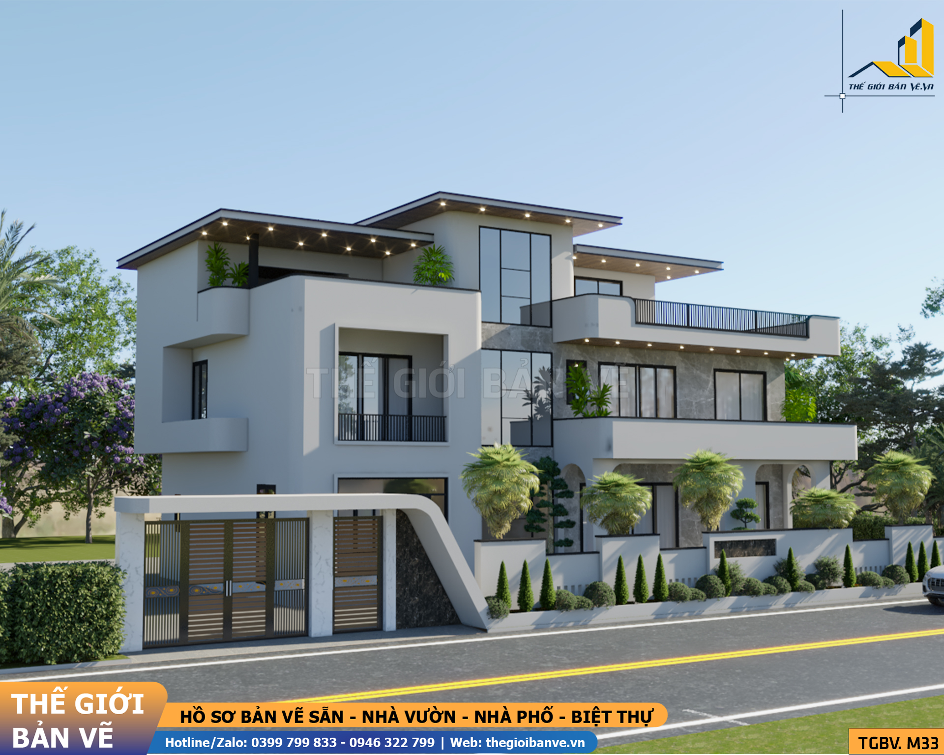 Biệt Thự Mái Bằng 2 Tầng 19.6x12.7m - 5 Phòng Ngủ | TGBV.M33