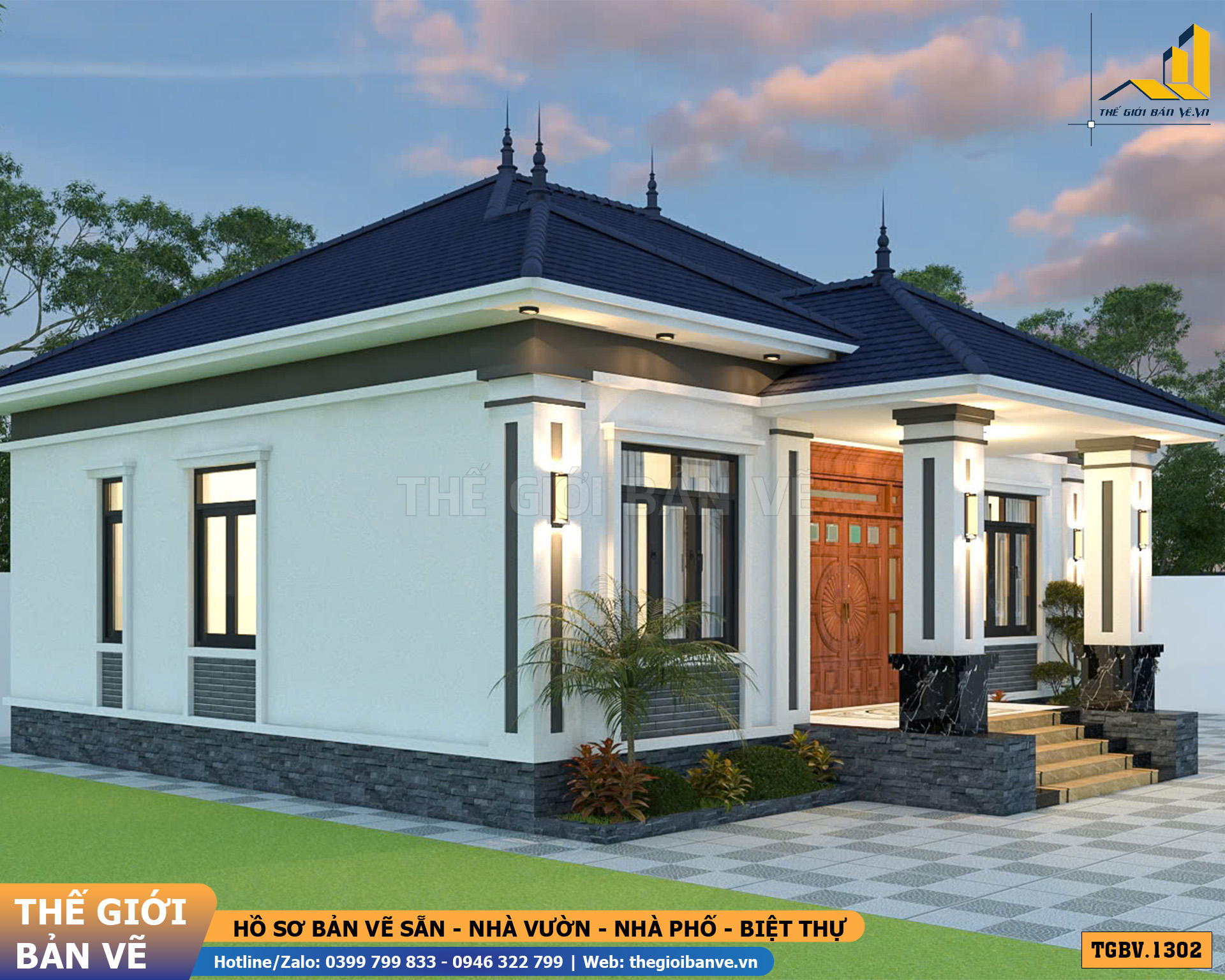 Nhà Vườn Mái Nhật 12.3x10.4m – 3 Phòng Ngủ Tiện Nghi | TGBV.1302