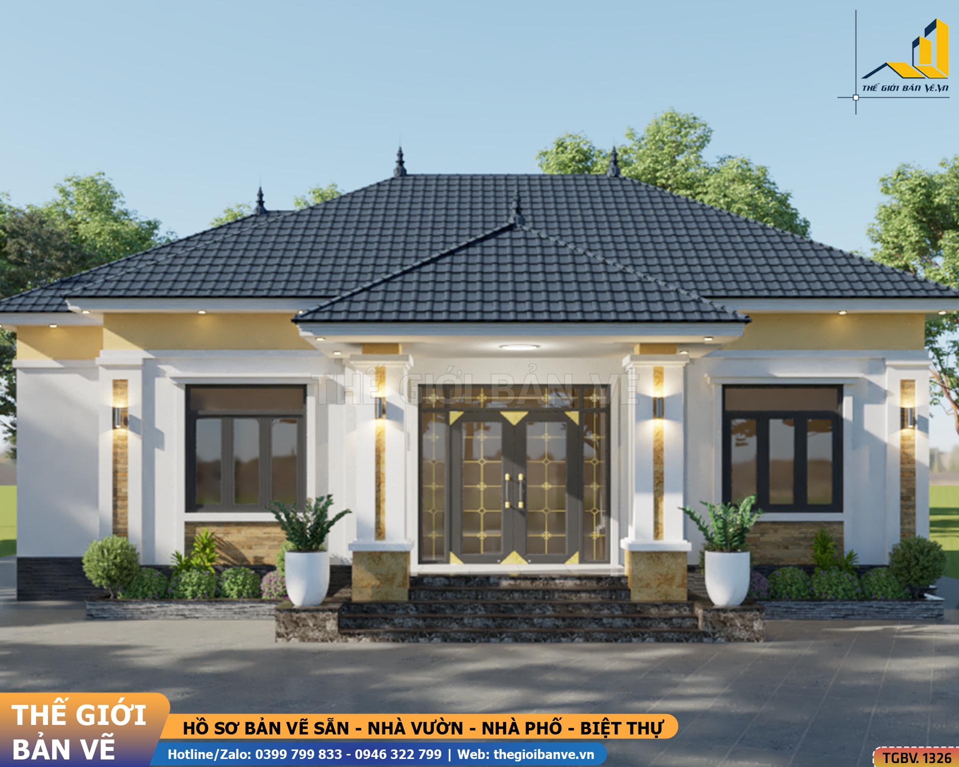 Nhà Vườn Mái Nhật 14.7x11.9m – 4 Phòng Ngủ | TGBV.1326