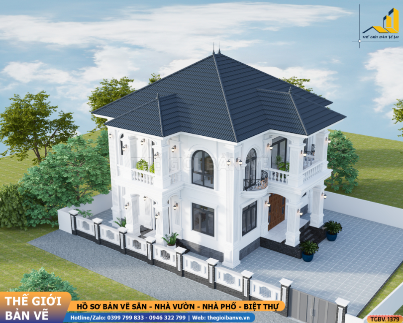 Biệt Thự Mái Nhật 2 Tầng 11.5 x 8.3m Tân Cổ Điển  – 4 Phòng Ngủ | TGBV.1379