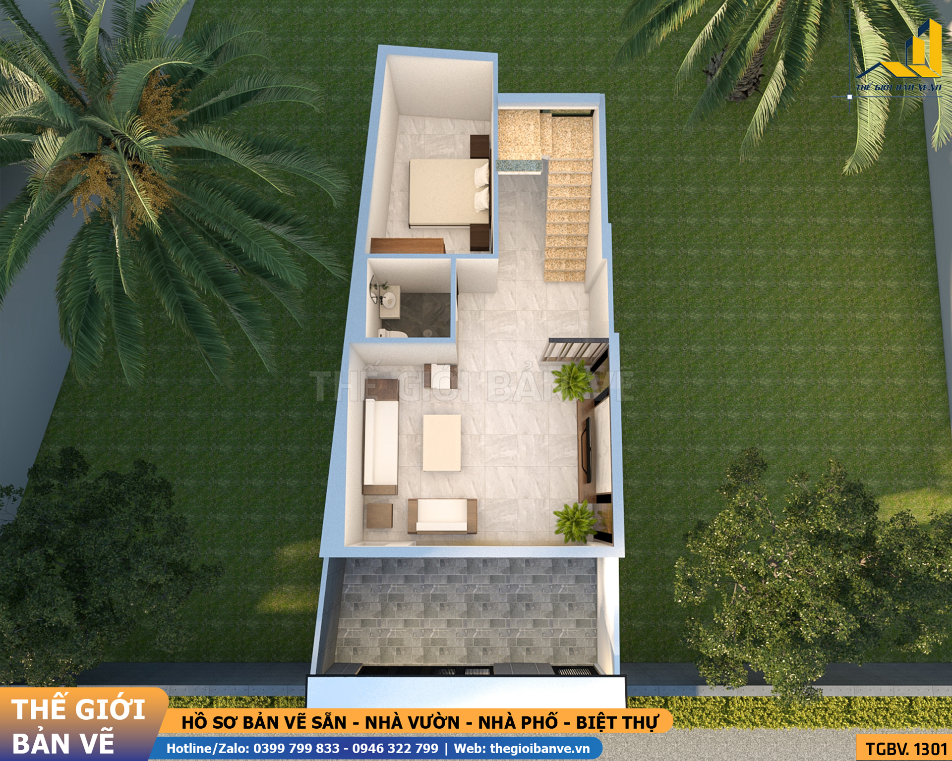 Biệt Thự Hai Tầng Mái Bằng Hiện Đại 6.4x11.6m | TGBV.1301