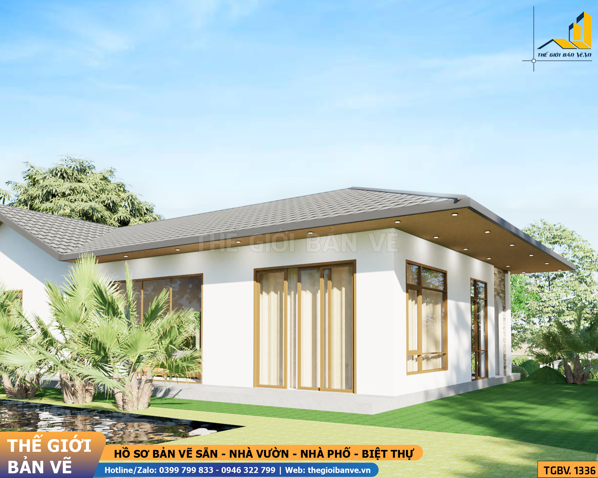 Nhà Vườn Không Gian Mở 18.5x14.4m – 3 Phòng Ngủ, Phong Cách Nghỉ Dưỡng | TGBV.1336